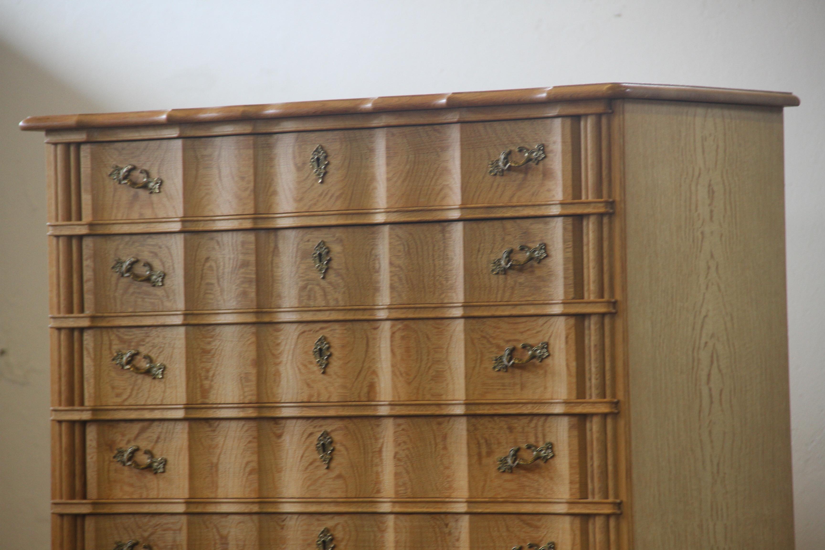 Mid-20th Century Mid-century Baroque Style Danish Oak High Boy Dresser 1960s For Sale