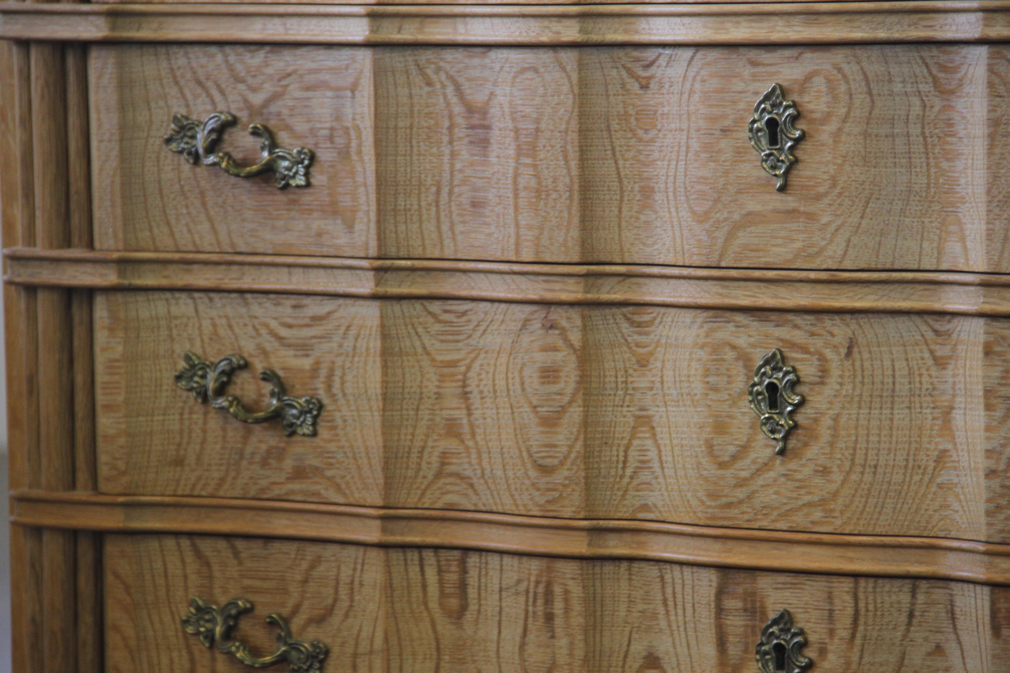 Mid-century Baroque Style Danish Oak High Boy Dresser 1960s For Sale 2