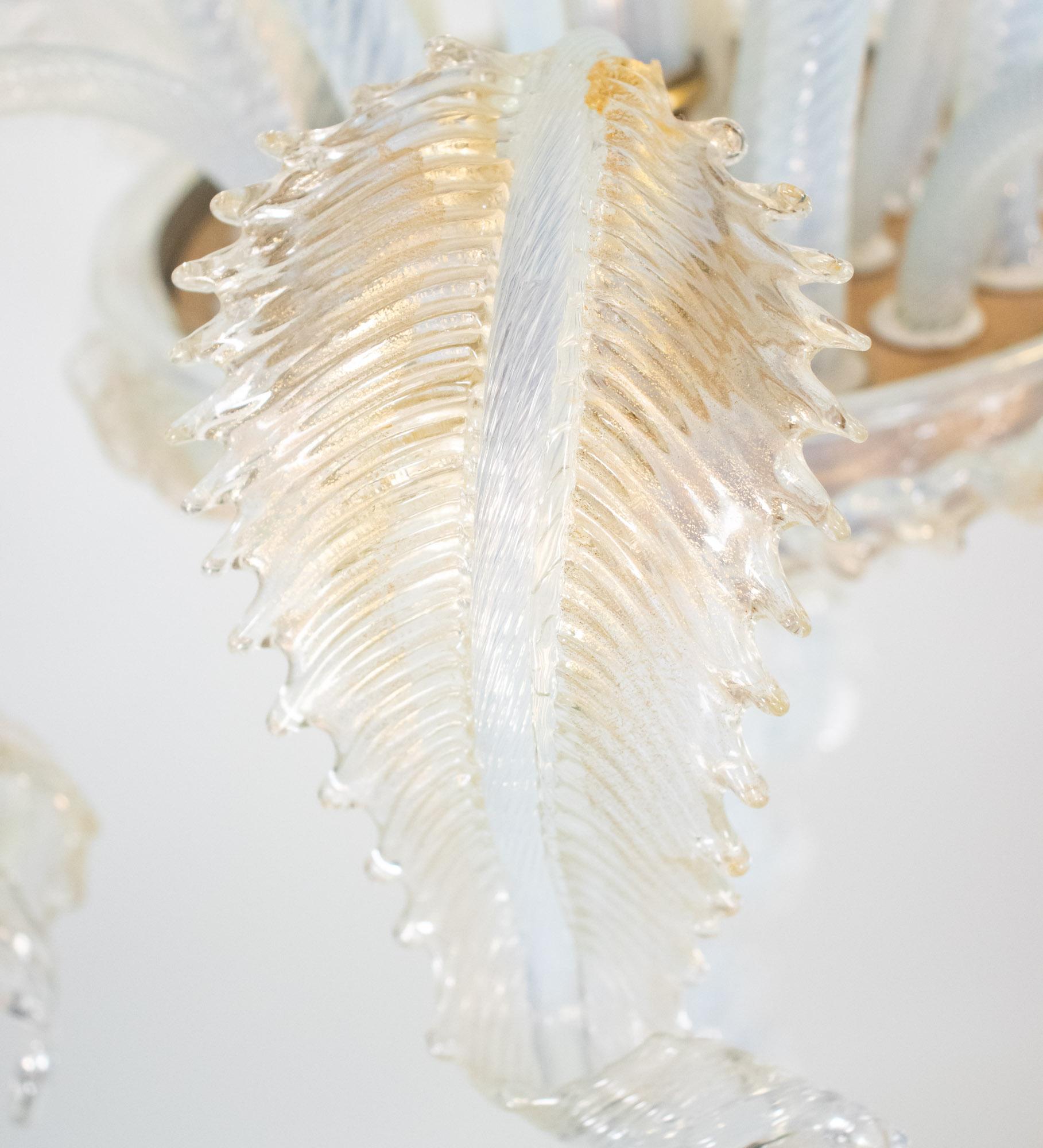 Mid-Century Baroque Style Eight Arm Gold Infused Opaline Murano Chandelier 3