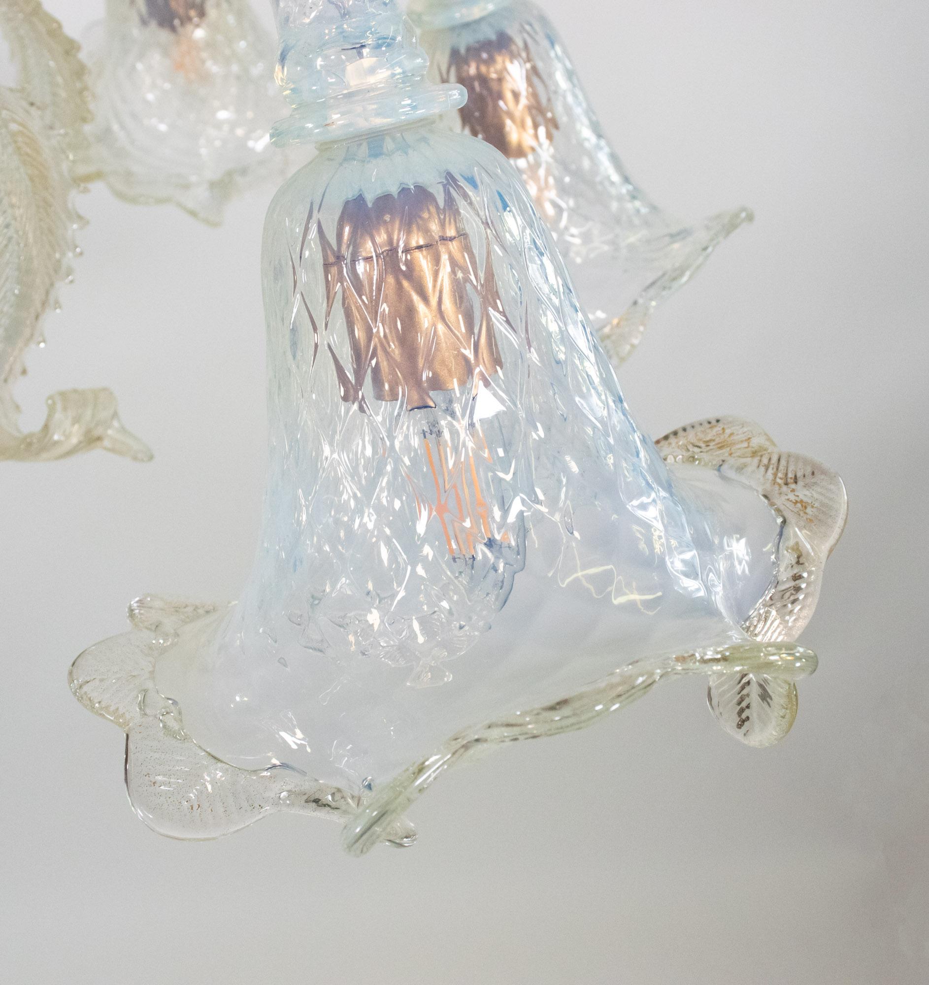 Mid-Century Baroque Style Eight Arm Gold Infused Opaline Murano Chandelier 5