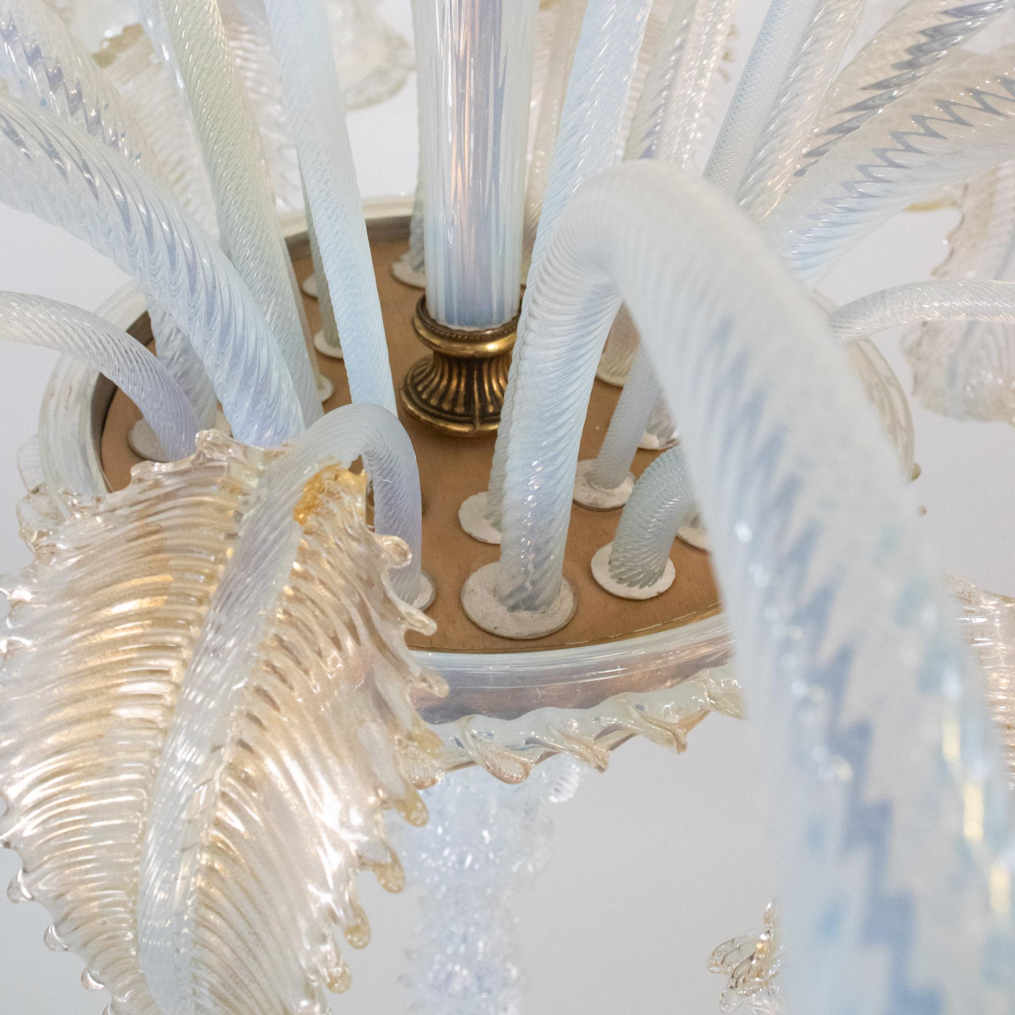 Mid-Century Baroque Style Eight Arm Gold Infused Opaline Murano Chandelier 8