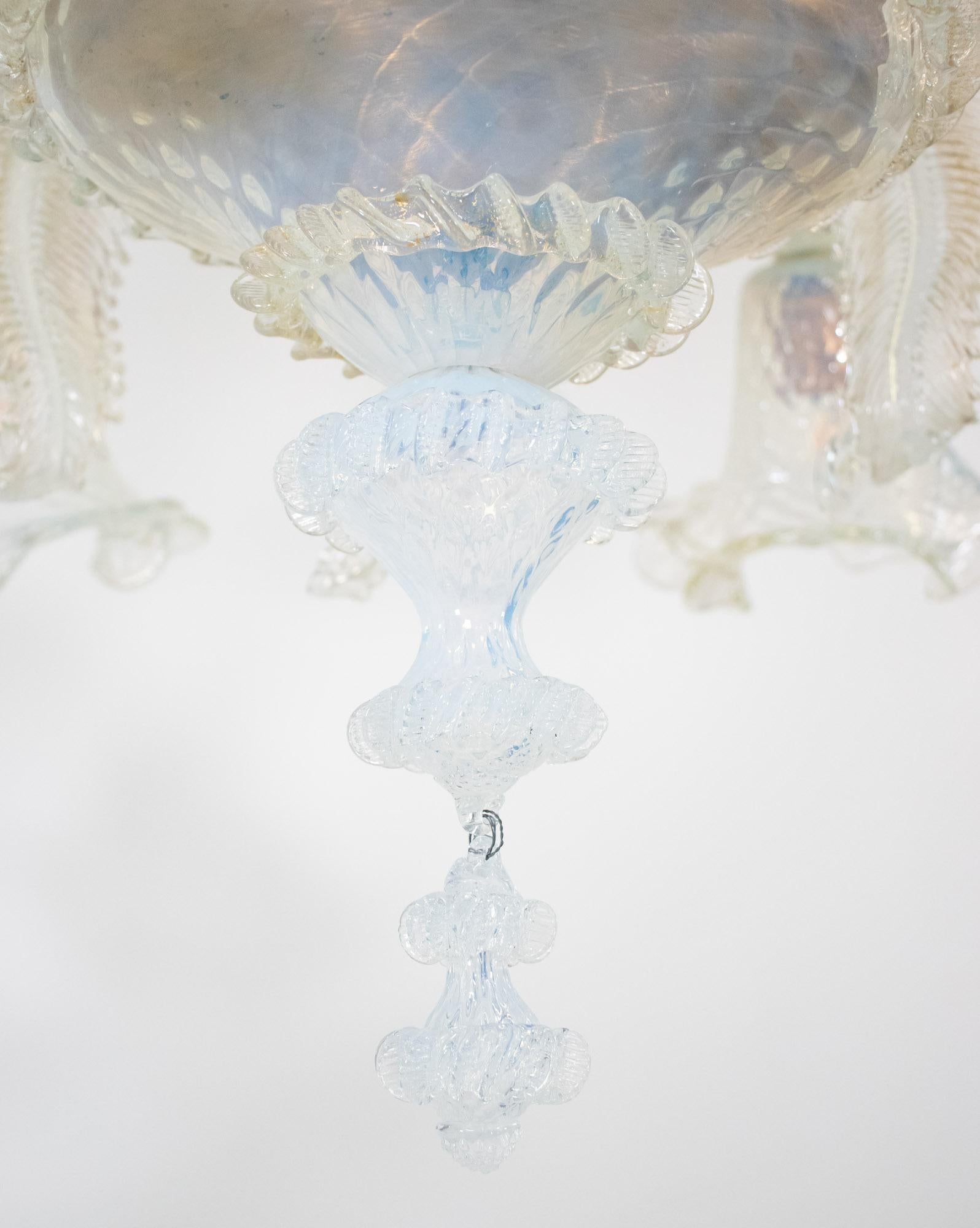 Mid-Century Baroque Style Eight Arm Gold Infused Opaline Murano Chandelier 2