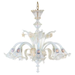 Mid-Century Baroque Style Eight Arm Gold Infused Opaline Murano Chandelier