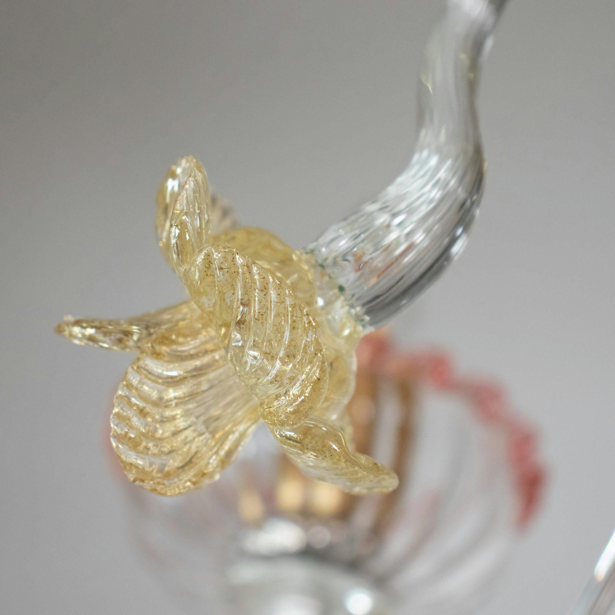 Mid-Century Baroque Style Five Arm Blush Pink and Gold Murano Chandelier For Sale 4