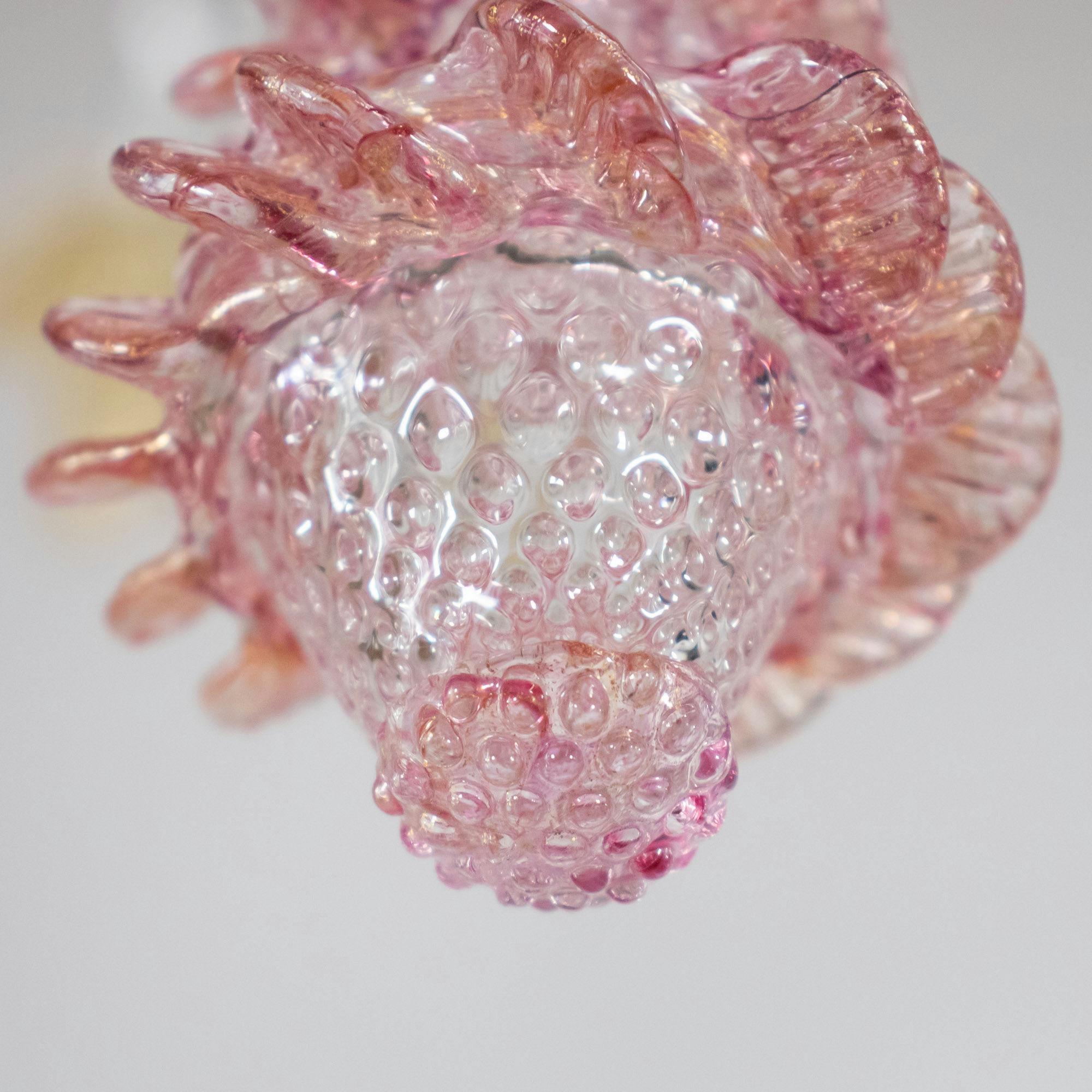 Mid-Century Baroque Style Five Arm Blush Pink and Gold Murano Chandelier For Sale 5