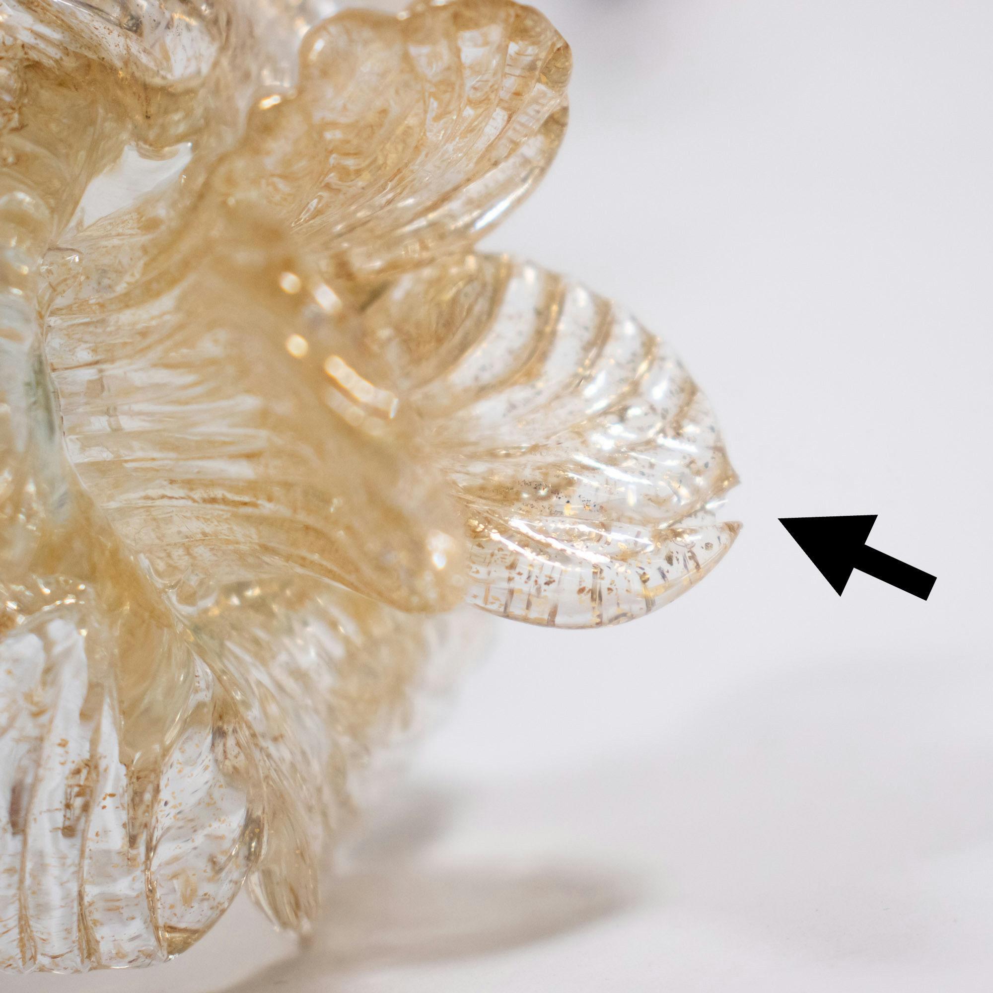 Mid-Century Baroque Style Five Arm Blush Pink and Gold Murano Chandelier In Good Condition For Sale In Chicago, IL