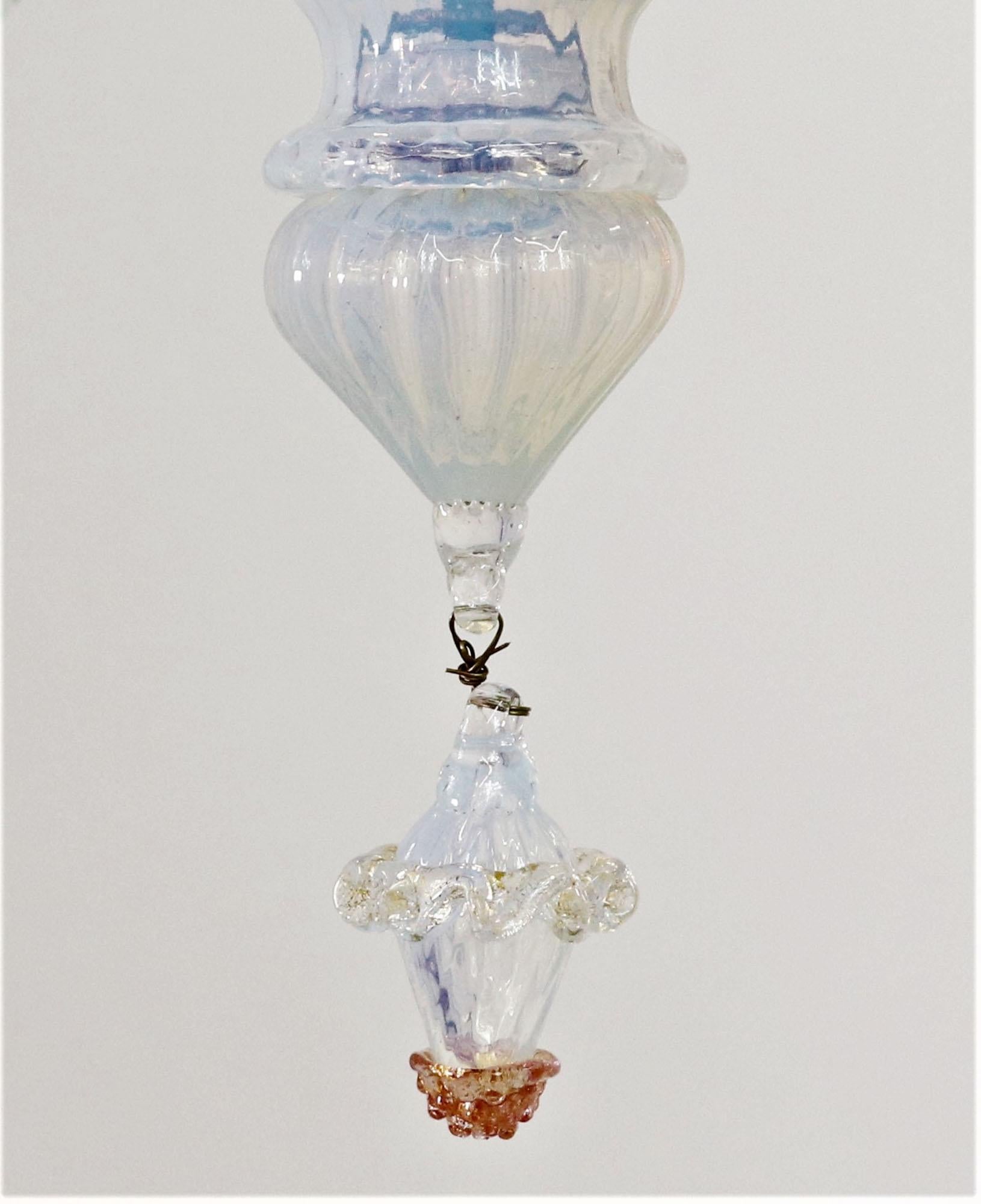 Mid-Century Baroque Style Floral Opaline Three Arm Murano Chandelier For Sale 8