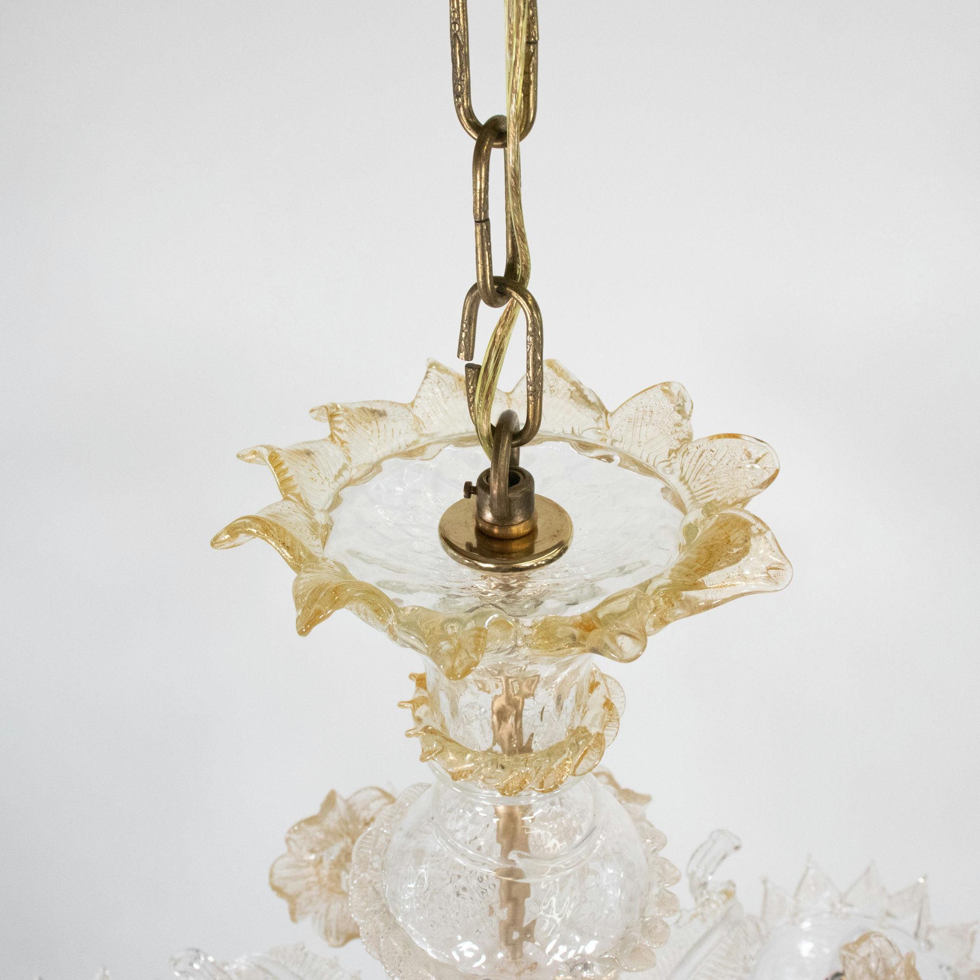 Fatto a mano Lampadario di Murano in stile barocco di metà secolo con infusione d'oro