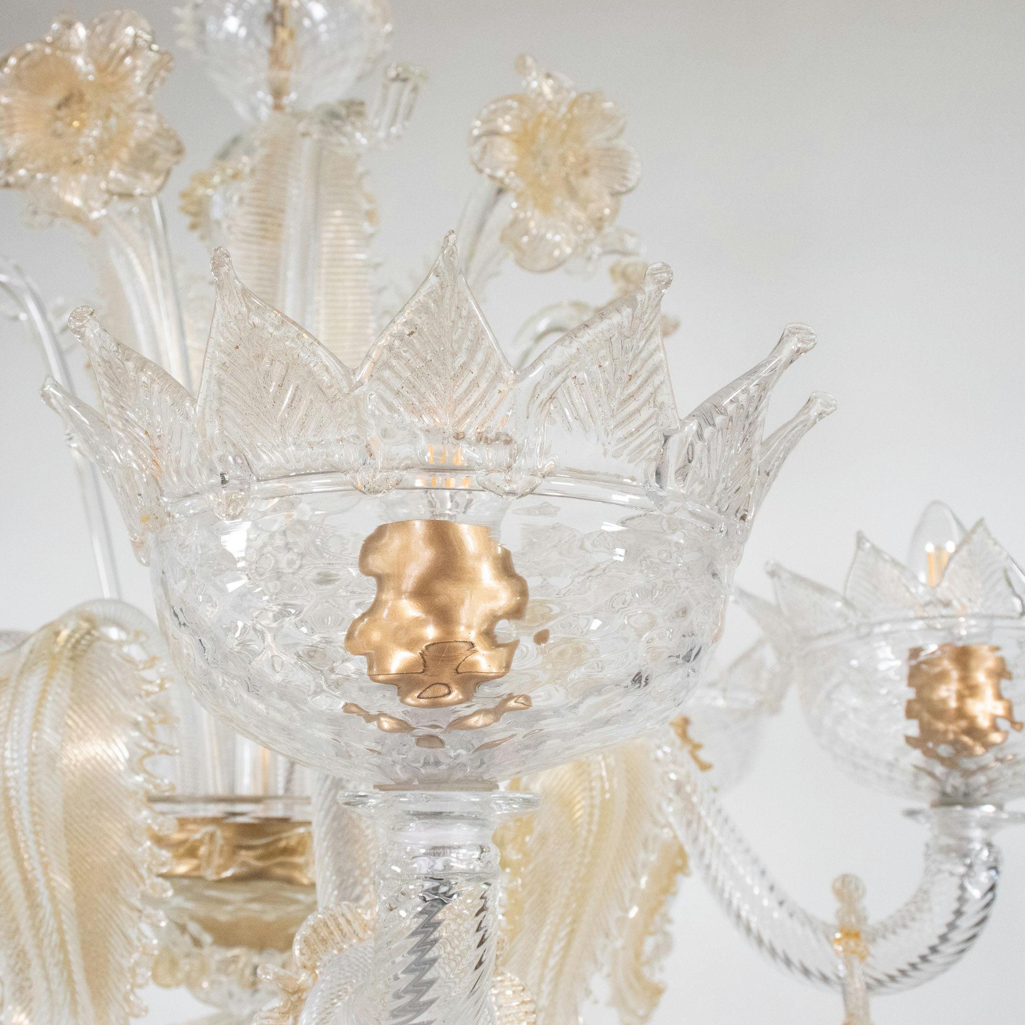 Lampadario di Murano in stile barocco di metà secolo con infusione d'oro 1