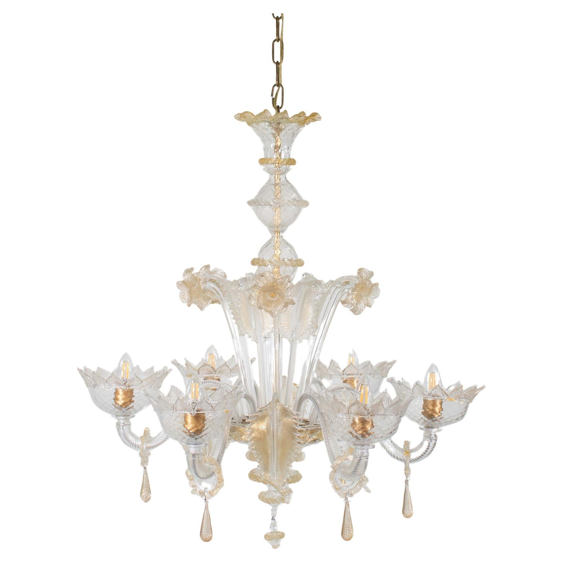 Lampadario di Murano in stile barocco di metà secolo con infusione d'oro
