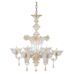 Vintage Mid Century Baroque Style Gold Infused Murano Chandelier