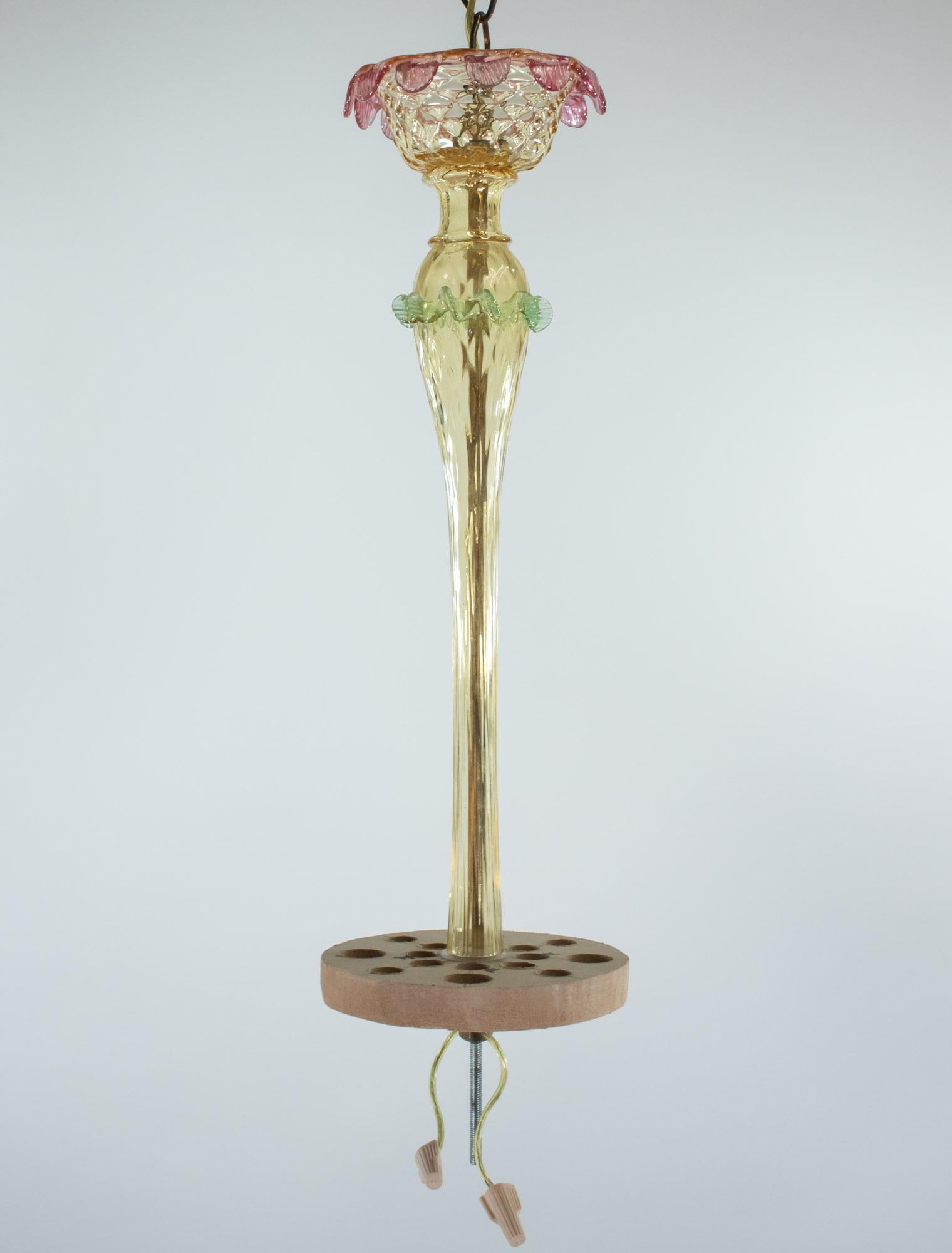 Mid Century Baroque Style Murano Chandelier with Golden Yellow Rapberry Pink 5
