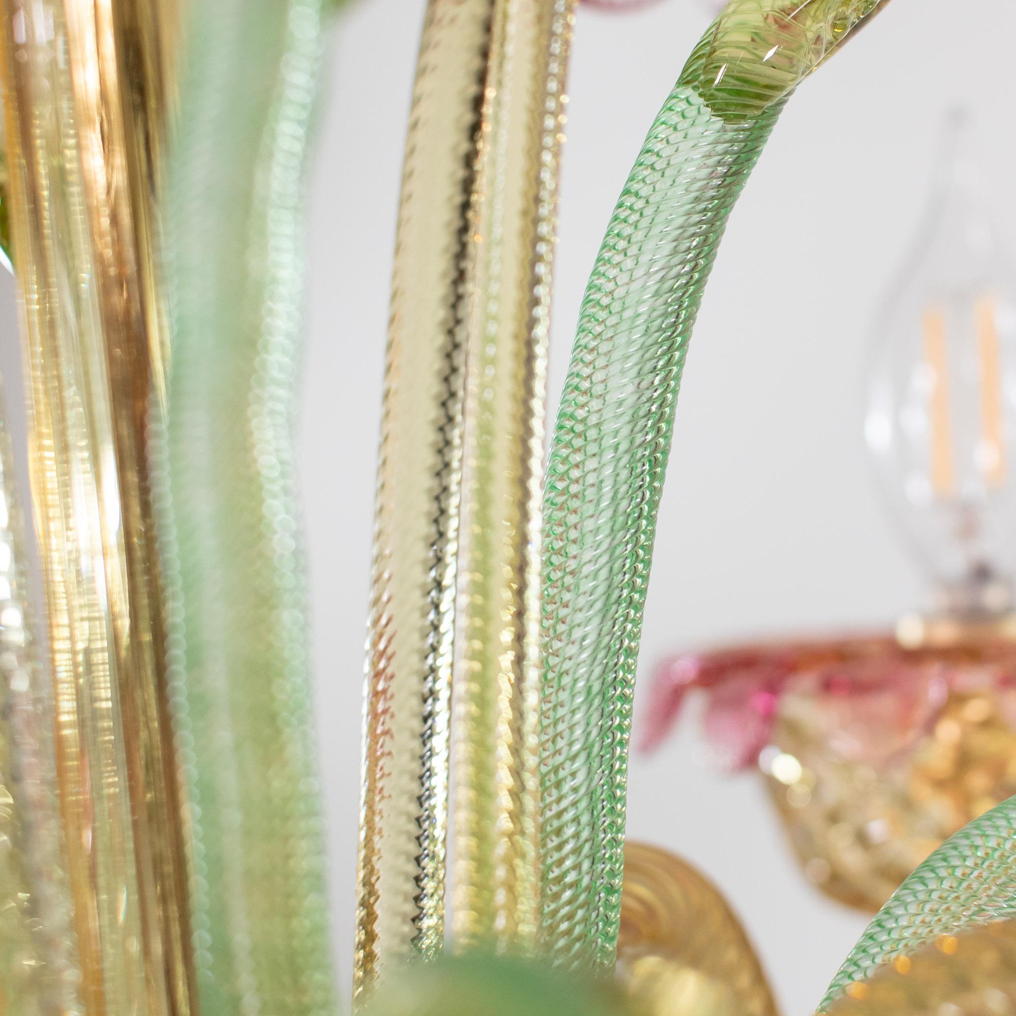 Mid Century Baroque Style Murano Chandelier with Golden Yellow Rapberry Pink 6