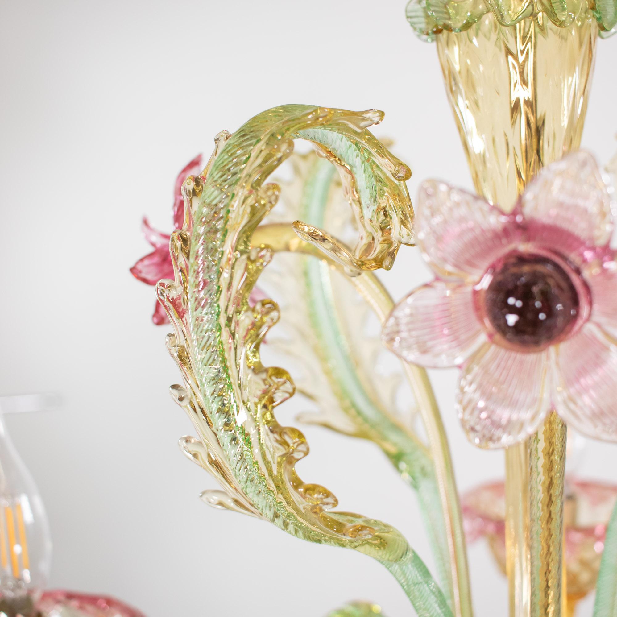 Mid Century Baroque Style Murano Chandelier with Golden Yellow Rapberry Pink 8