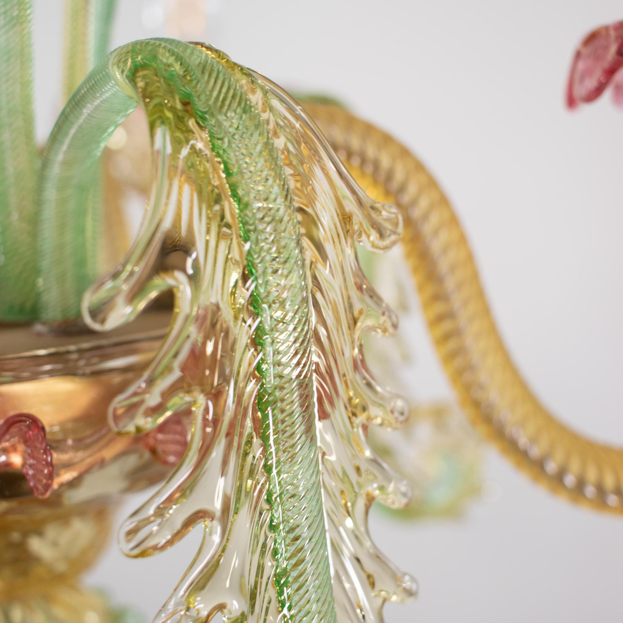 Mid Century Baroque Style Murano Chandelier with Golden Yellow Rapberry Pink 11