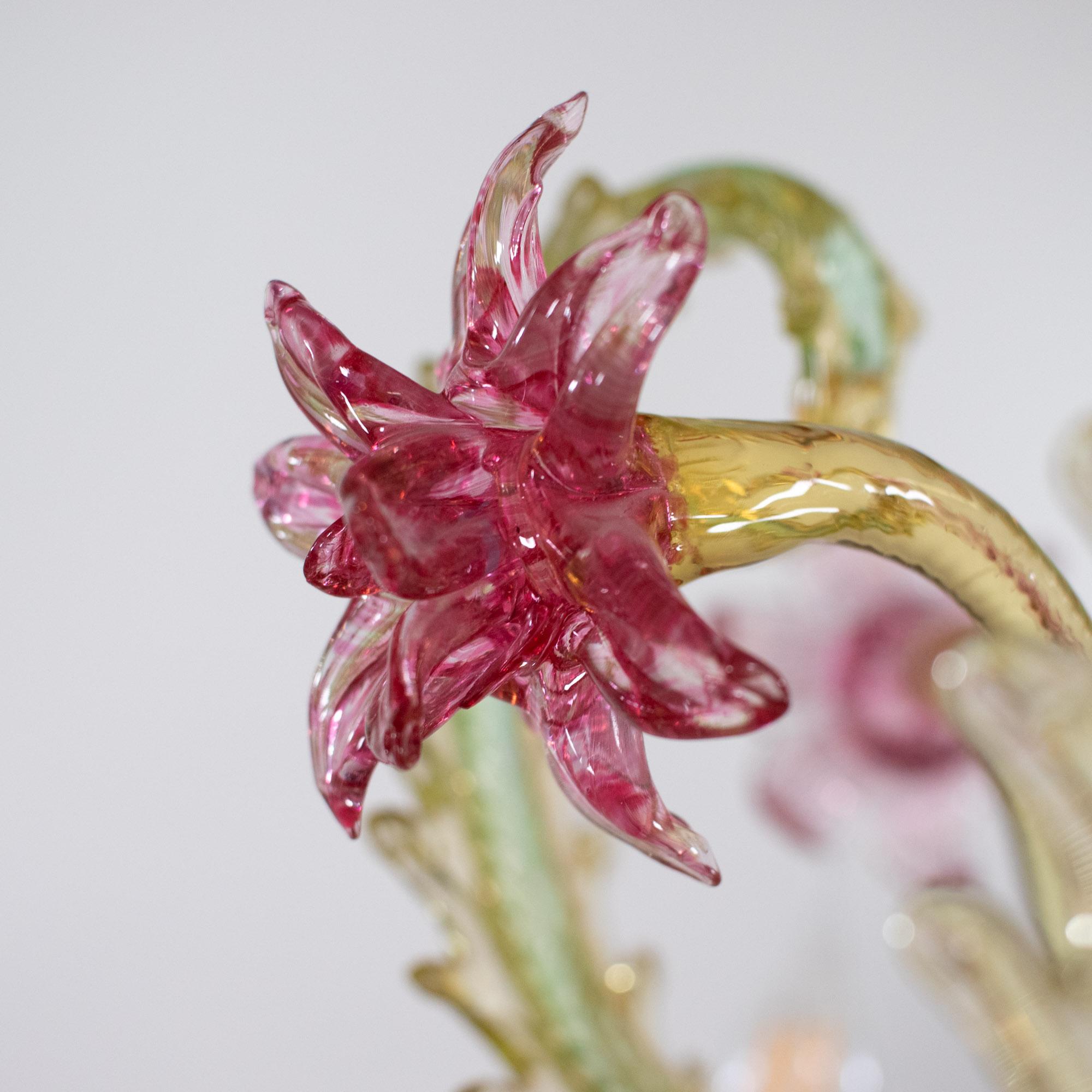 20th Century Mid Century Baroque Style Murano Chandelier with Golden Yellow Rapberry Pink