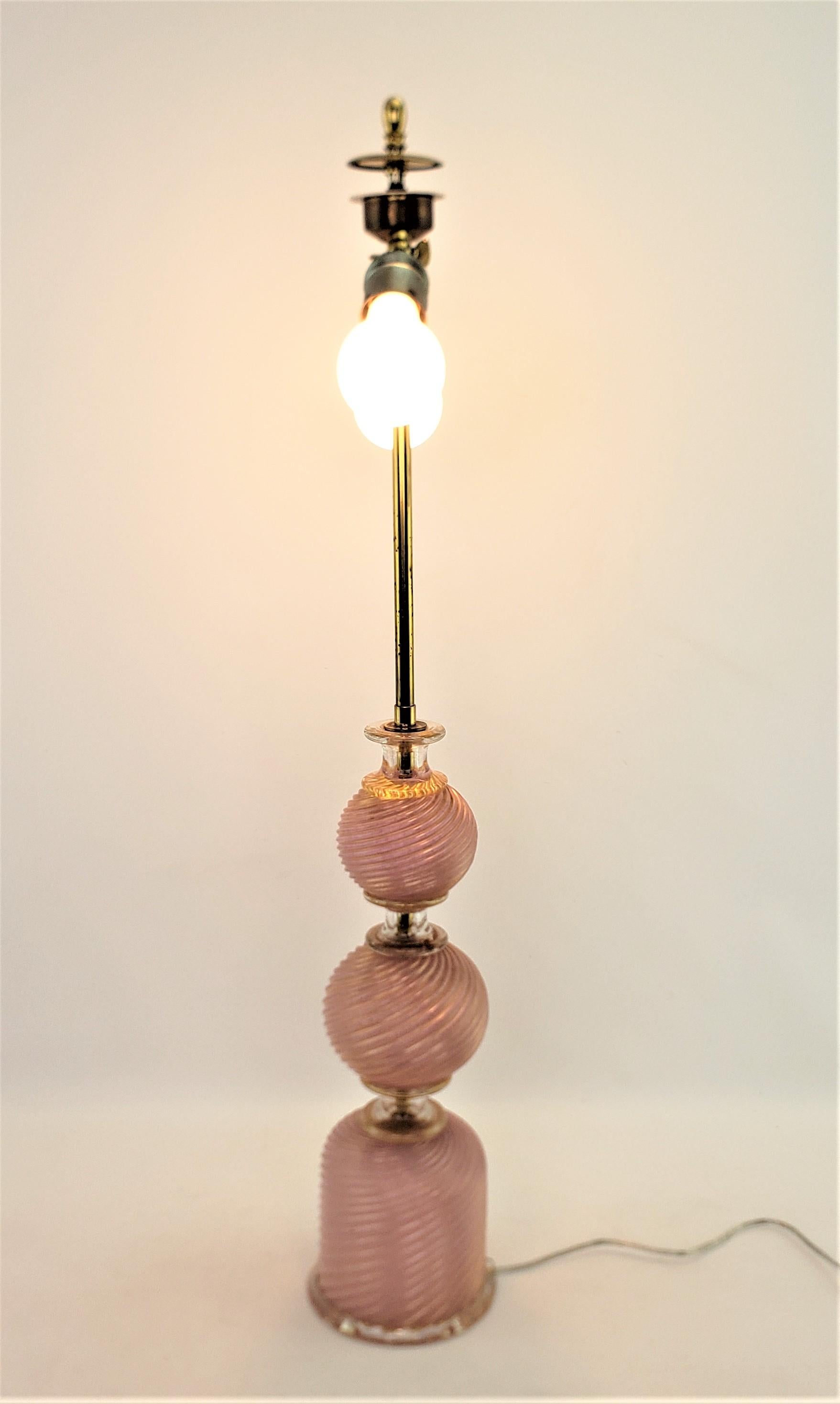 20th Century Mid-Century Barovier Styled Murano Art Glass Table Lamp in Cranberry & Gold For Sale