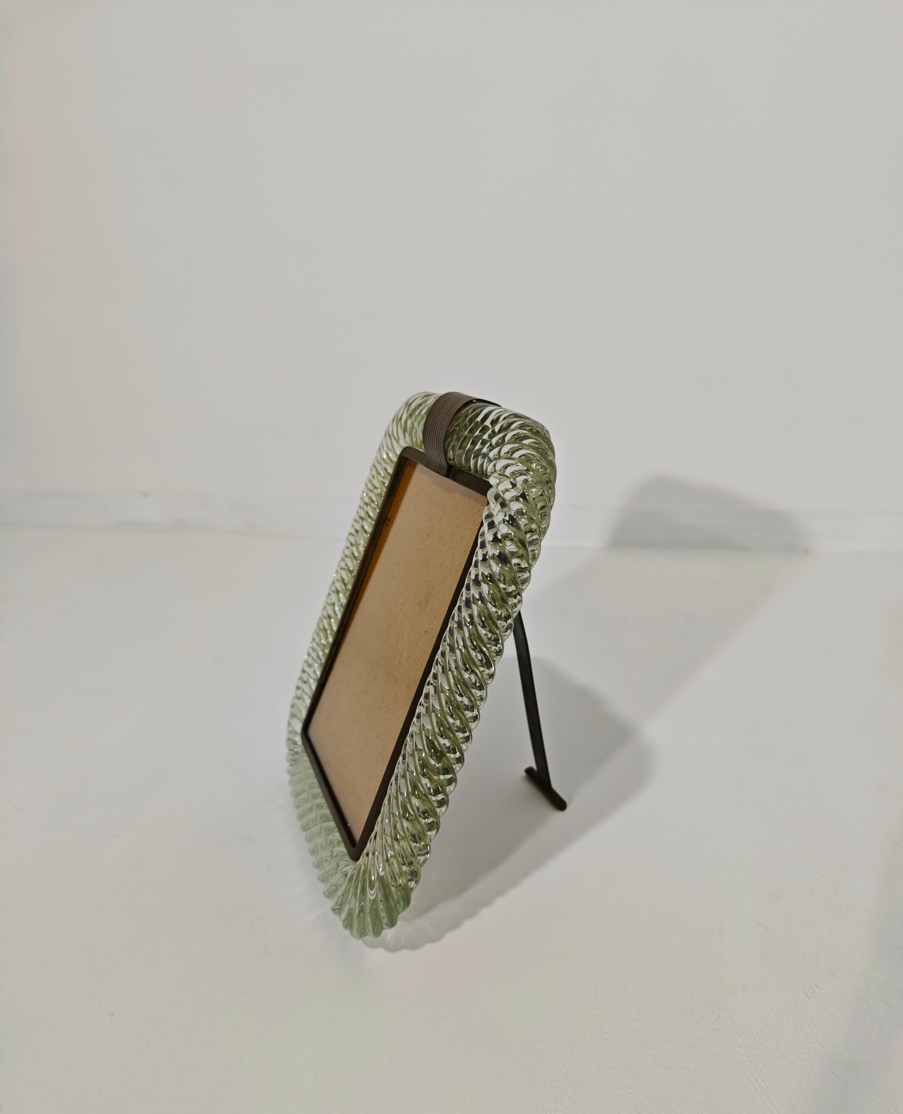 Mid-Century Barovier & Toso Brass and Murano Glass Picture Frame Italy 50s For Sale 4