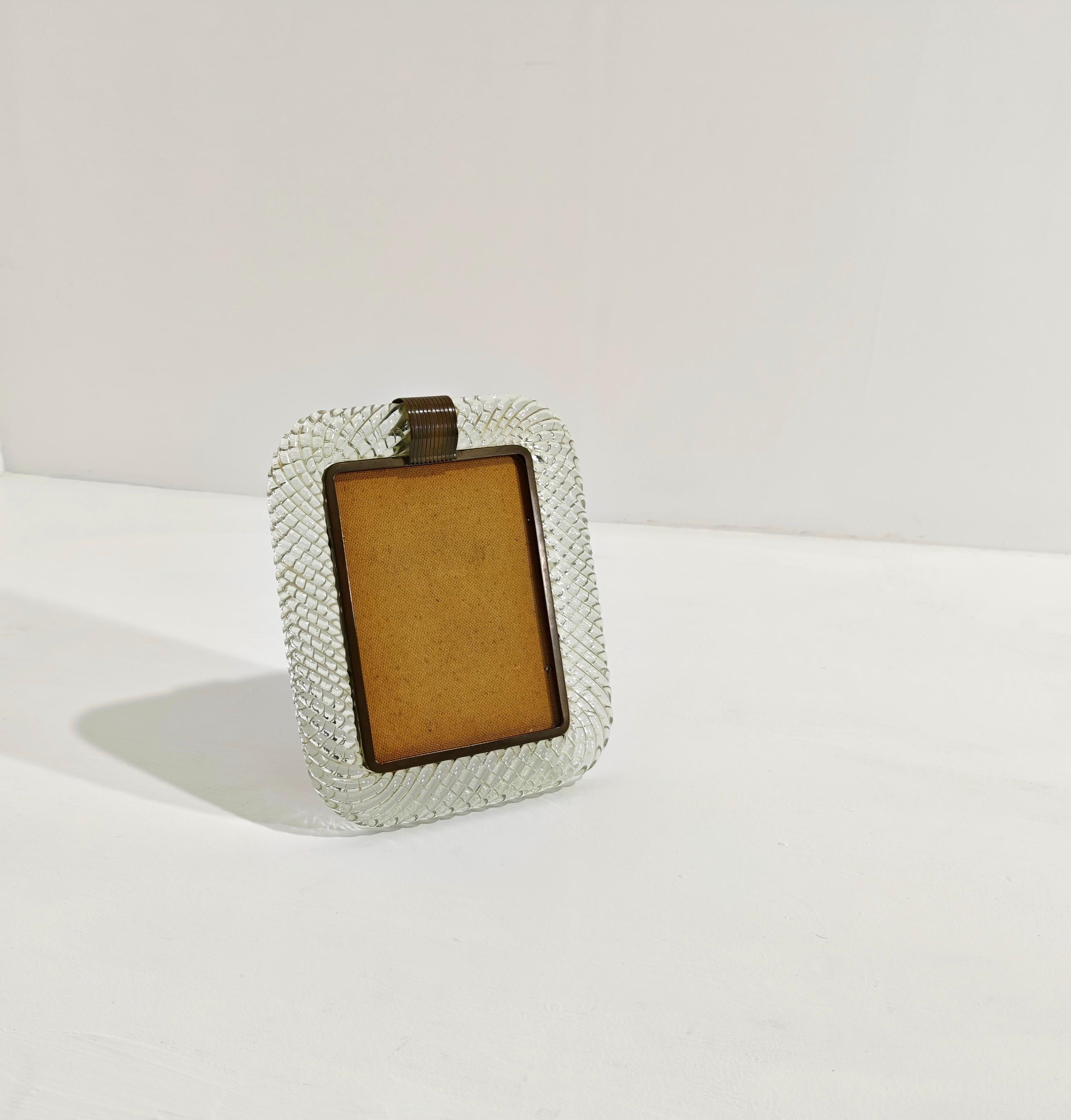 Mid-Century Barovier & Toso Brass and Murano Glass Picture Frame Italy 50s For Sale 2