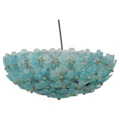 Mid-Century Barovier & Toso Ceiling Lamp with Murano Glass Flowers 60s Italy