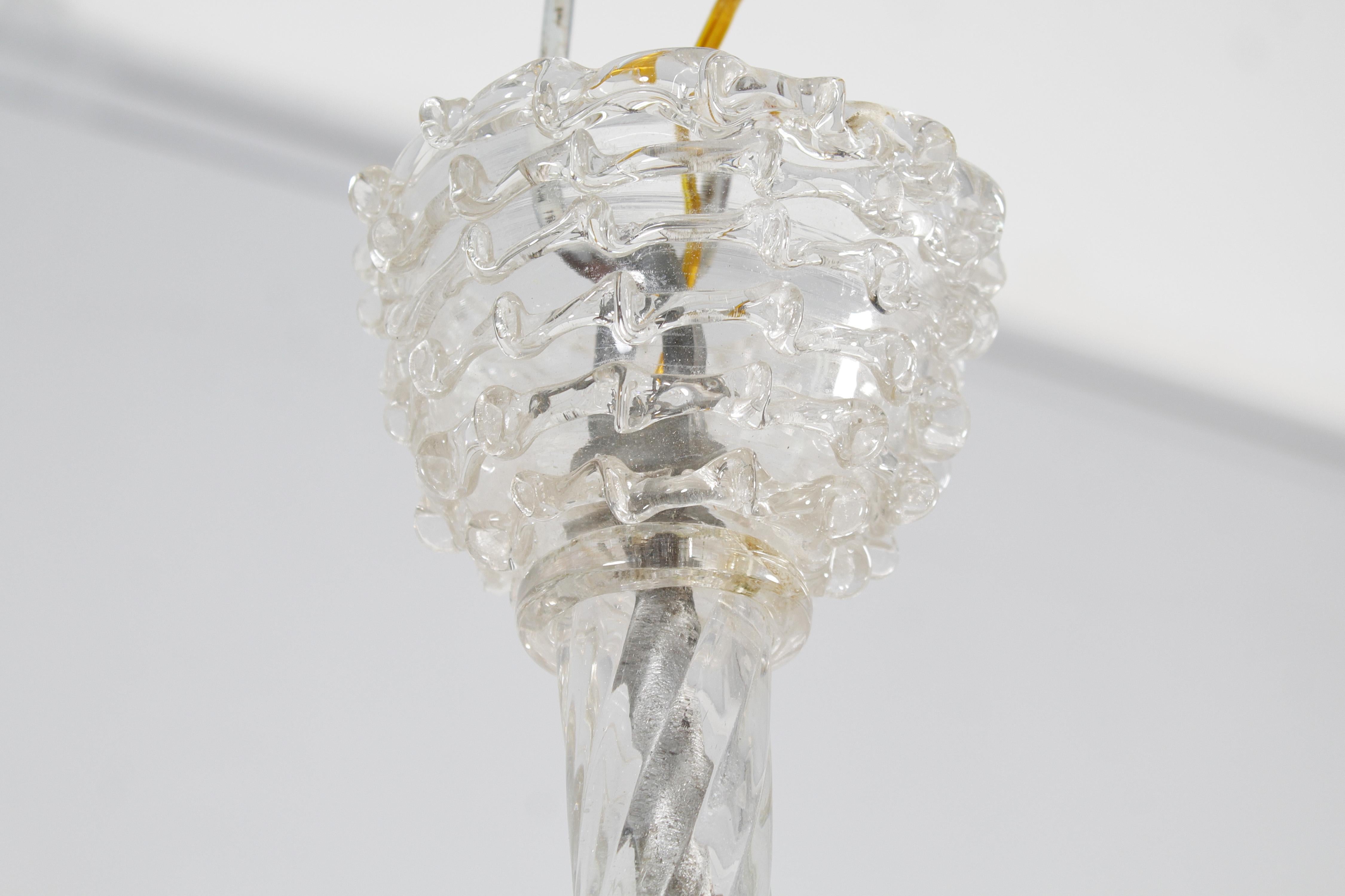 Mid-20th Century Mid-Century Barovier & Toso Murano Glass and Brass Chandelier 30s Italy For Sale