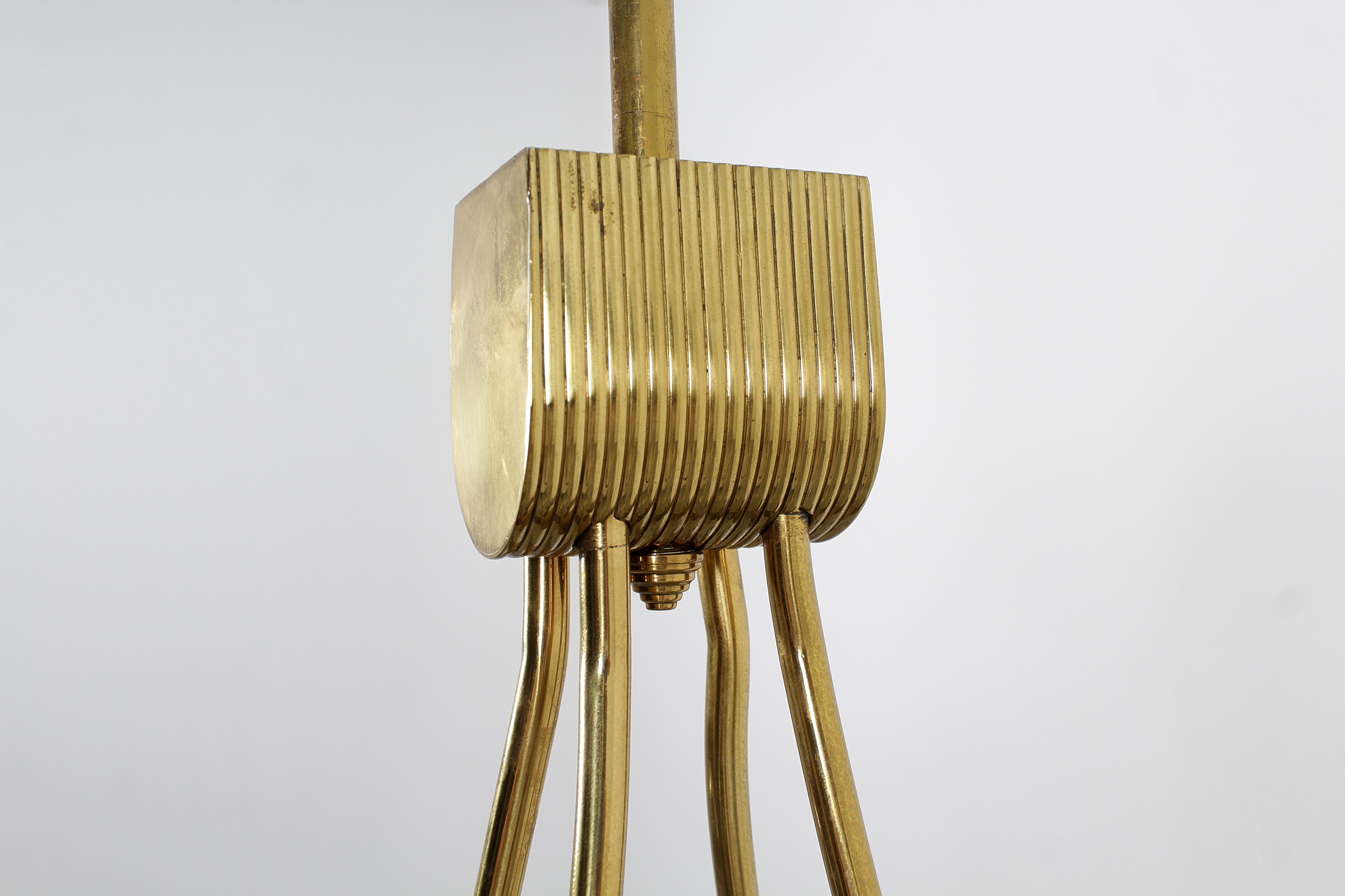 Mid-Century Barovier & Toso Murano Glass and Brass Chandelier 40s Italy For Sale 6