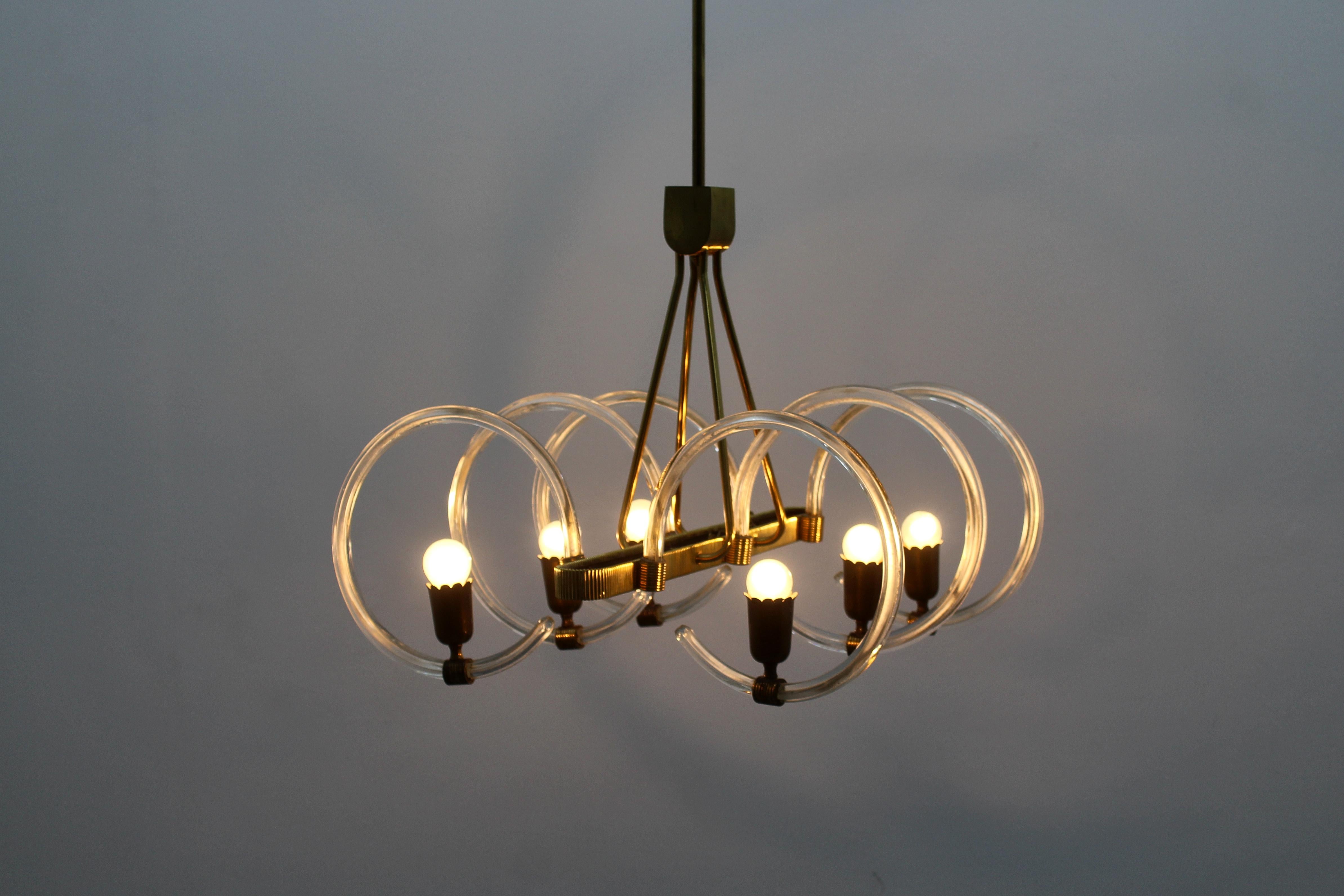 Mid-Century Barovier & Toso Murano Glass and Brass Chandelier 40s Italy For Sale 8
