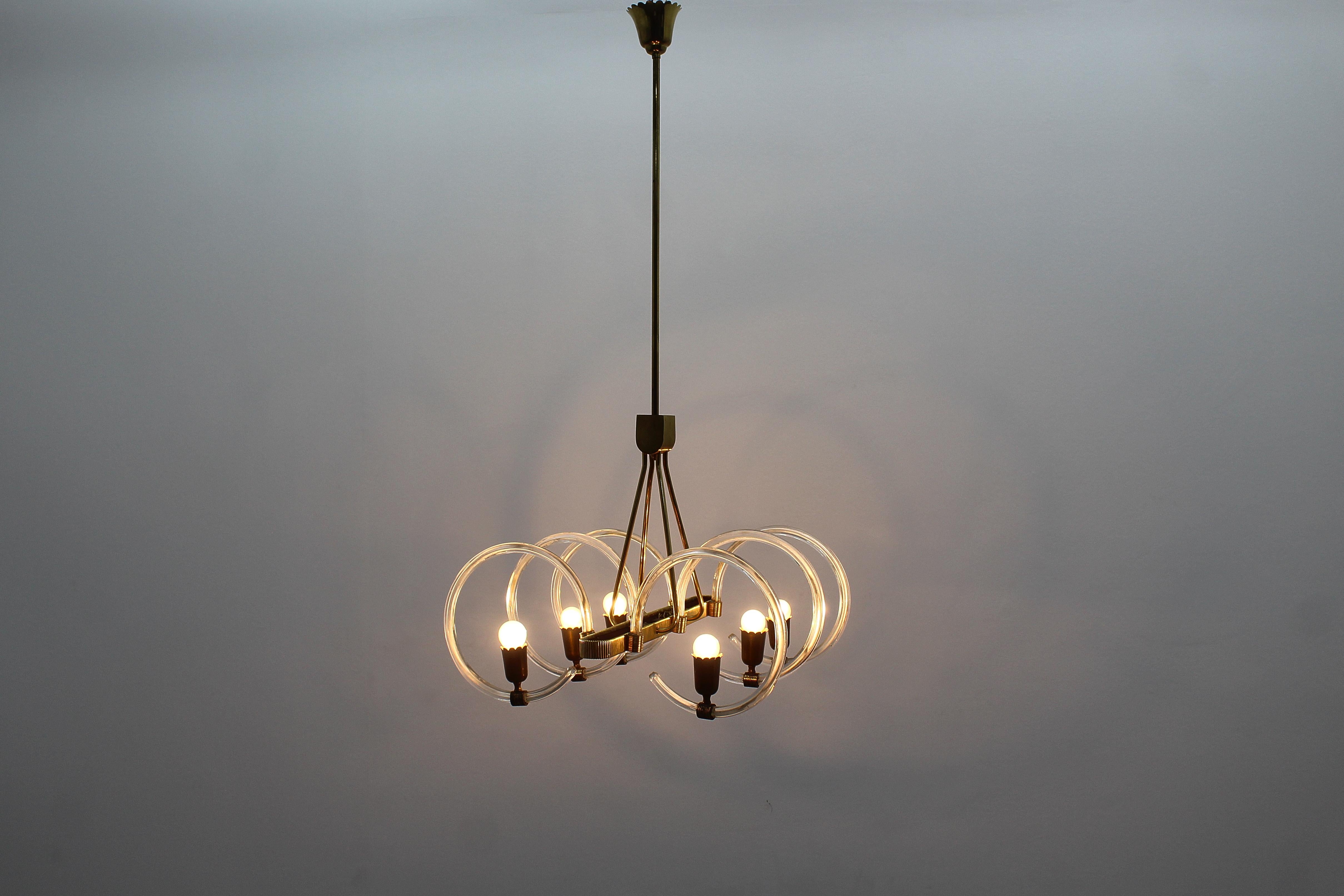 Mid-Century Barovier & Toso Murano Glass and Brass Chandelier 40s Italy For Sale 10