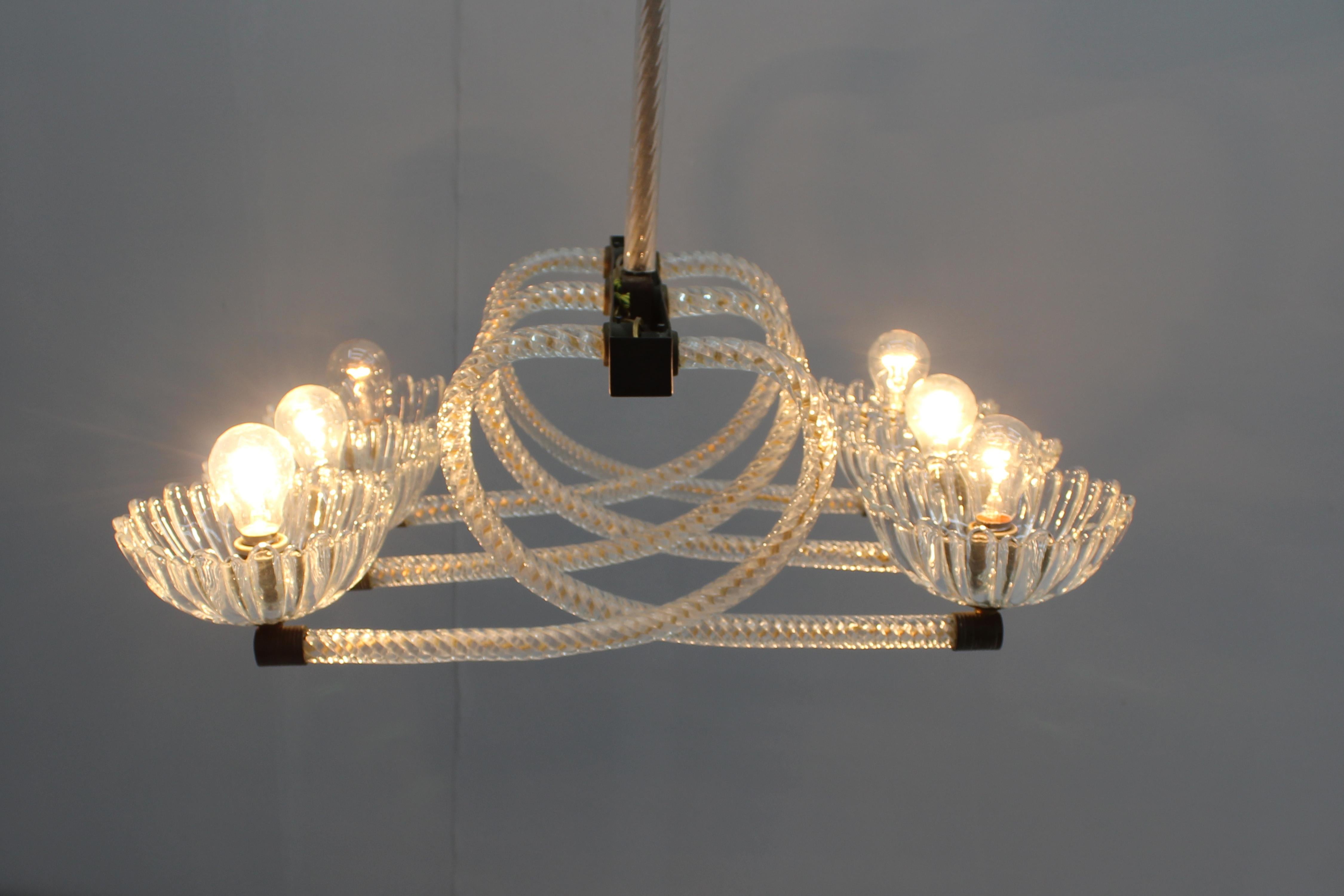 Mid-Century Barovier & Toso Murano Glass and Brass Chandelier 40s Italy 10