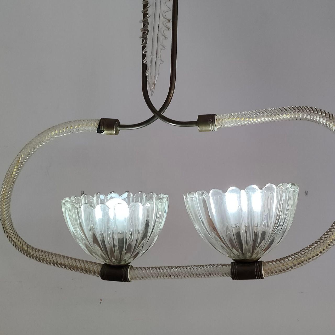 italien Lustre en verre de Murano et laiton Barovier&Toso Italie des années 40 en vente