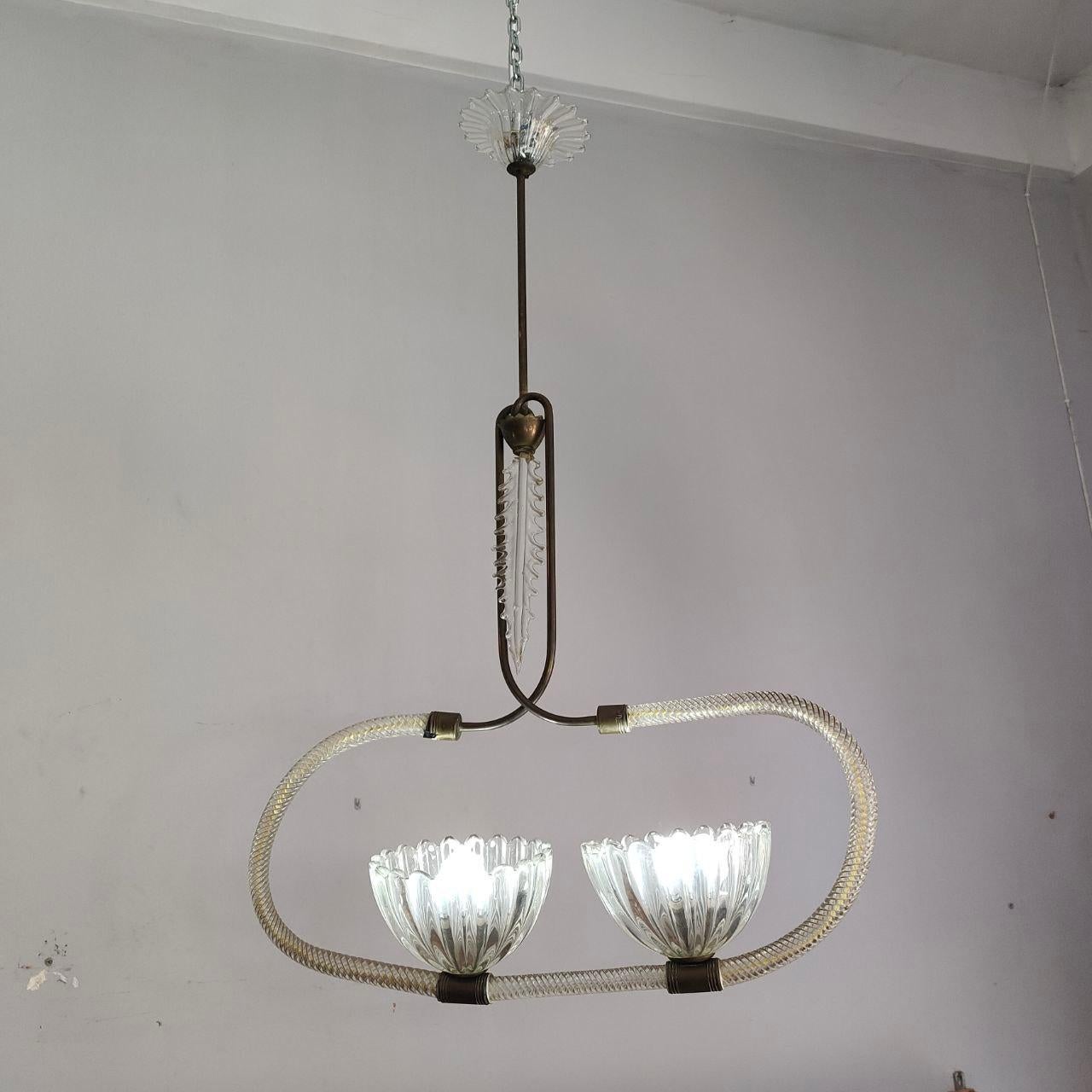 Lustre en verre de Murano et laiton Barovier&Toso Italie des années 40 en vente 2