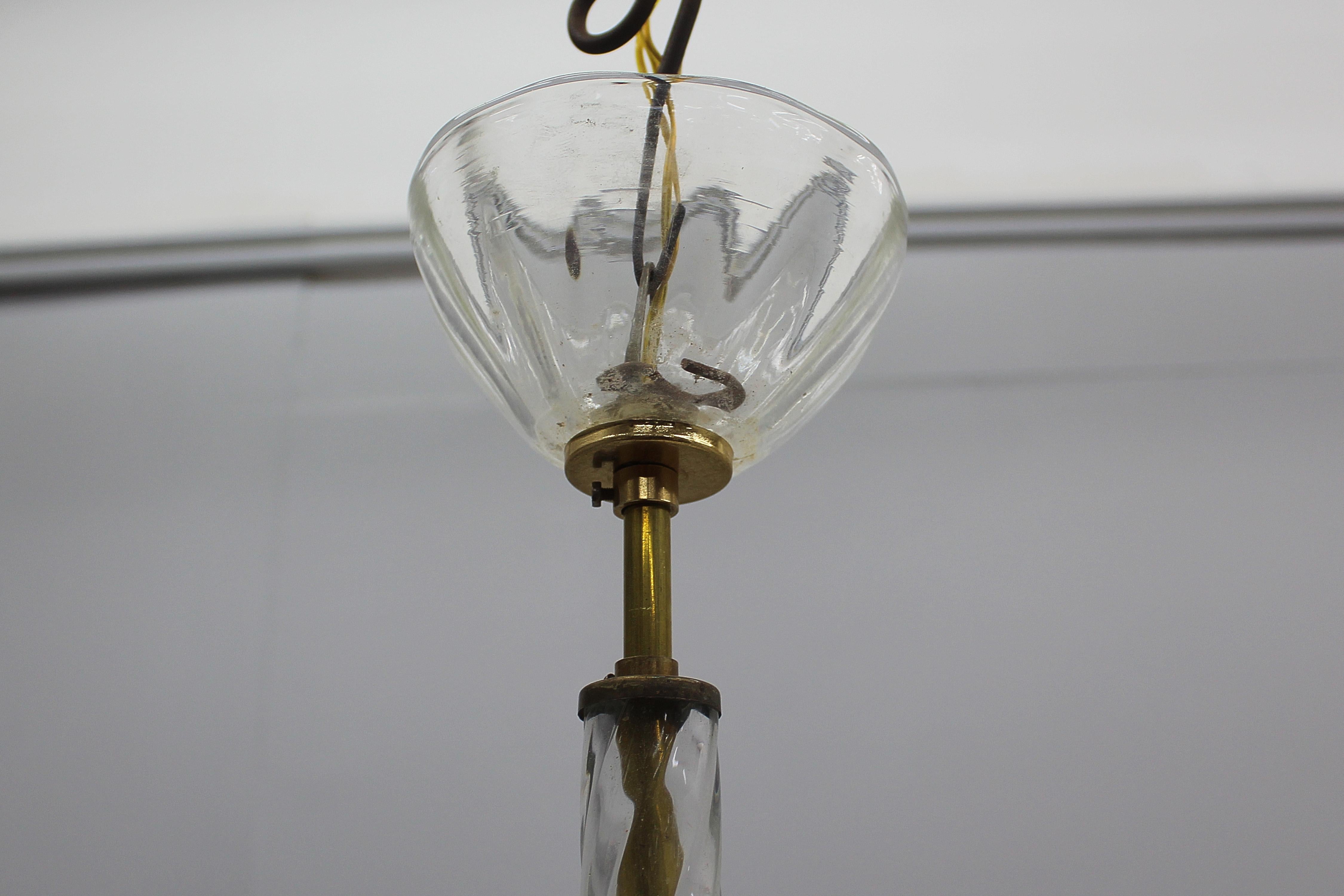 Mid-Century Barovier & Toso Murano Glass and Brass Chandelier 40s Italy For Sale 2