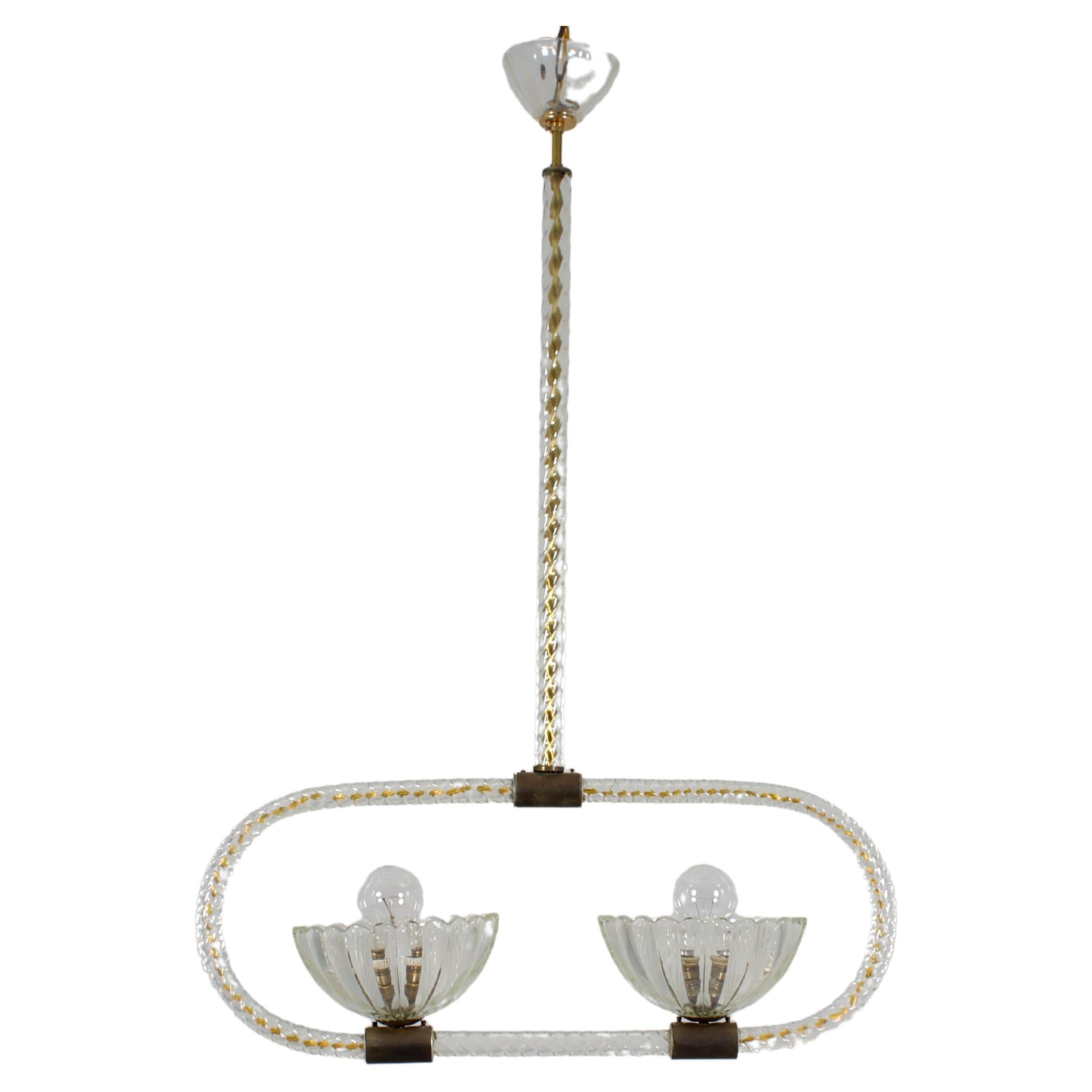 Mid-Century Barovier & Toso Murano Glass and Brass Chandelier 40s Italy