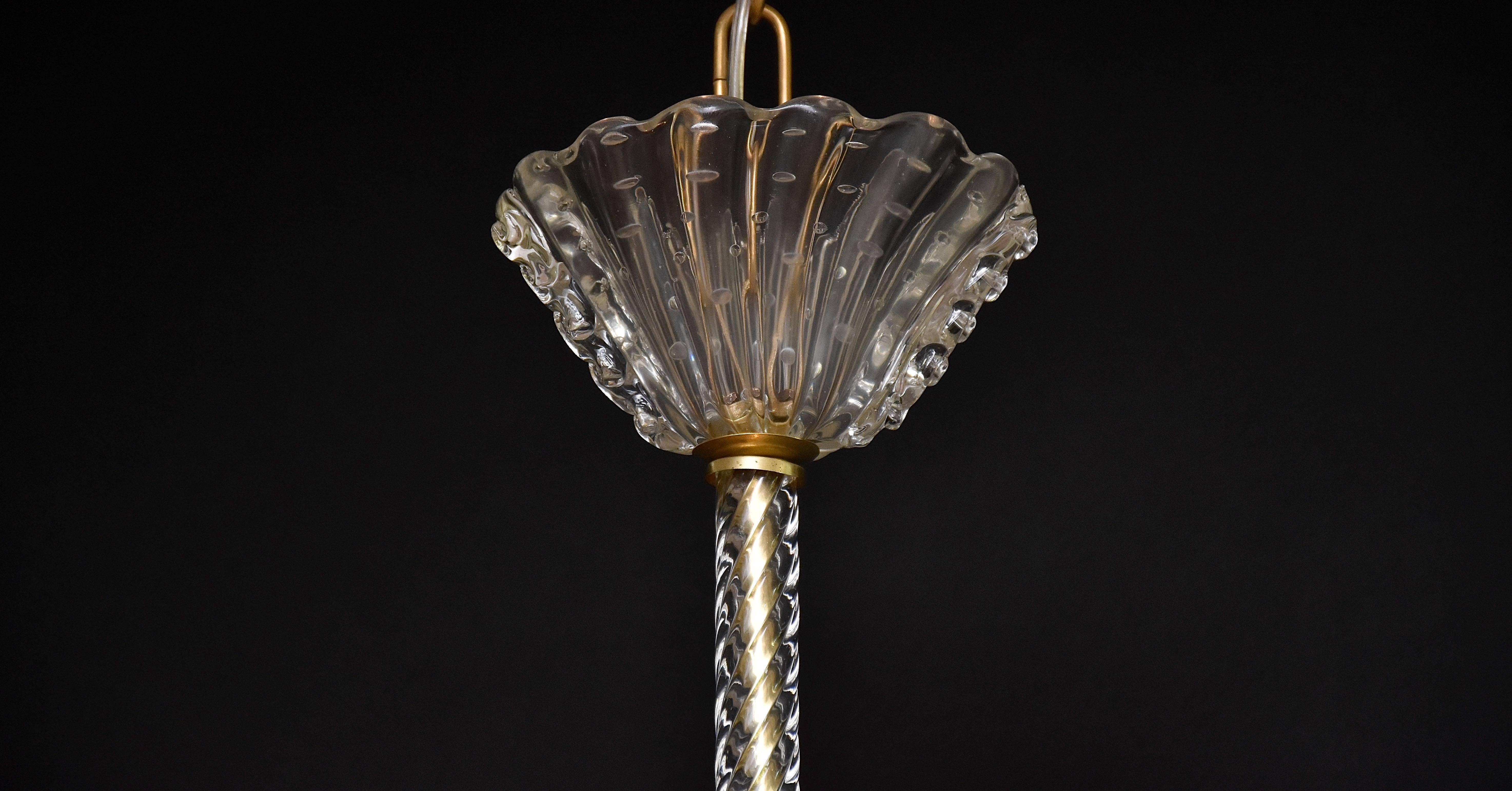 Mid-century Barovier & Toso Murano glass chandelier For Sale 3