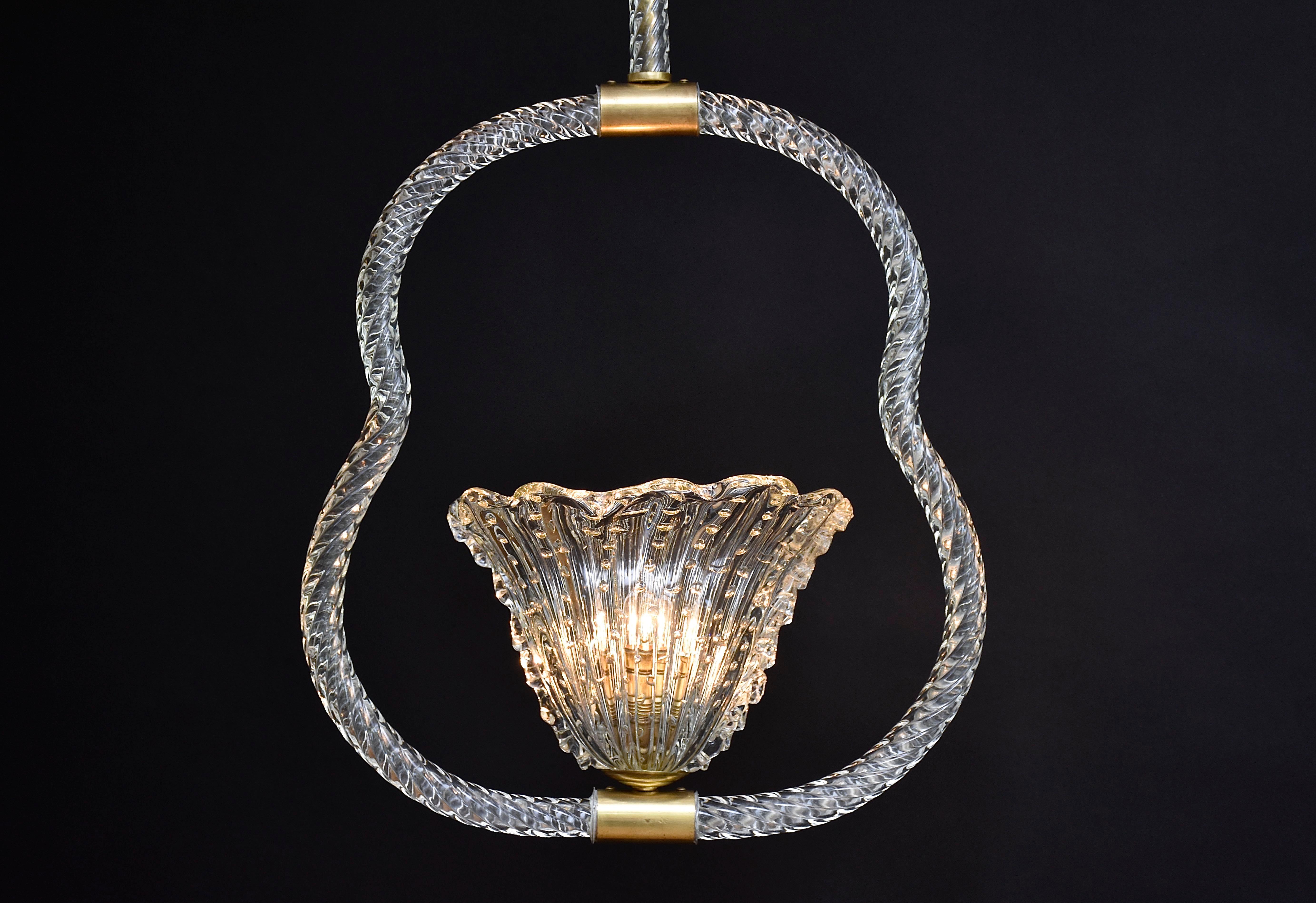 Brass Mid-century Barovier & Toso Murano glass chandelier For Sale