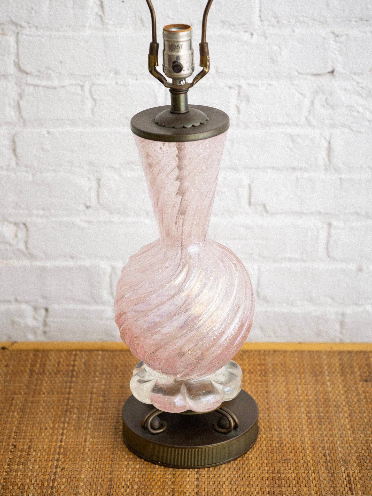Brass Midcentury Barovier & Toso Murano Glass Lamp For Sale
