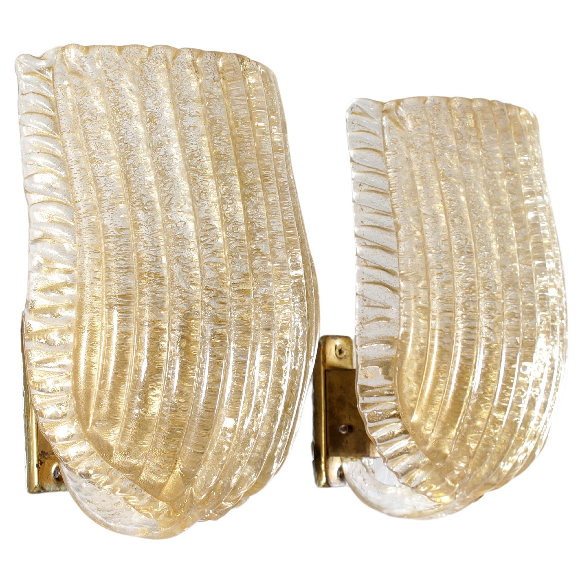 Mid-Century Barovier & Toso Murano "rugiada" Glass Sconces, 60s Italy, Set of 2 For Sale