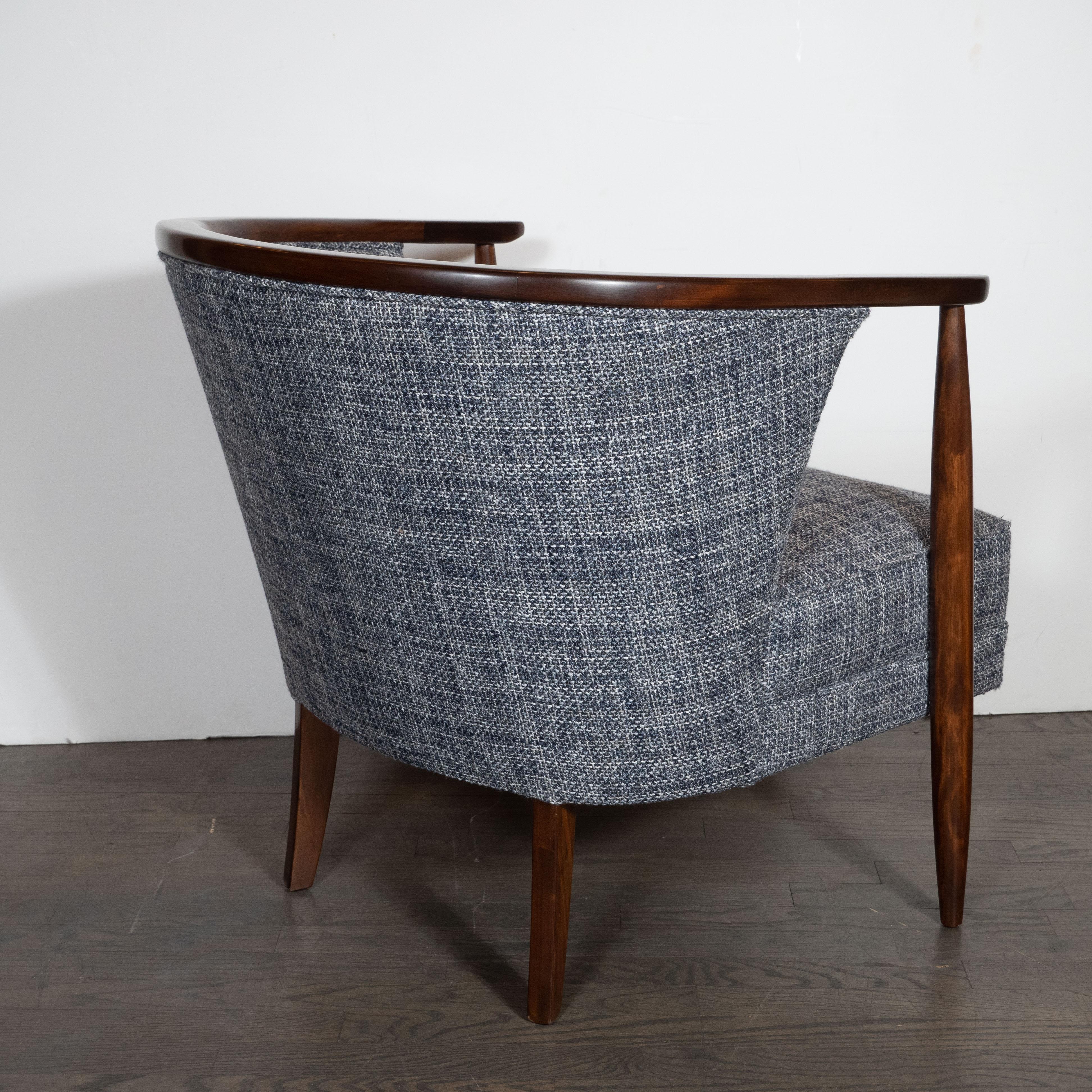 Mid-20th Century Midcentury Barrel Back Chairs in Handrubbed Walnut with Rectilinear Upholstery