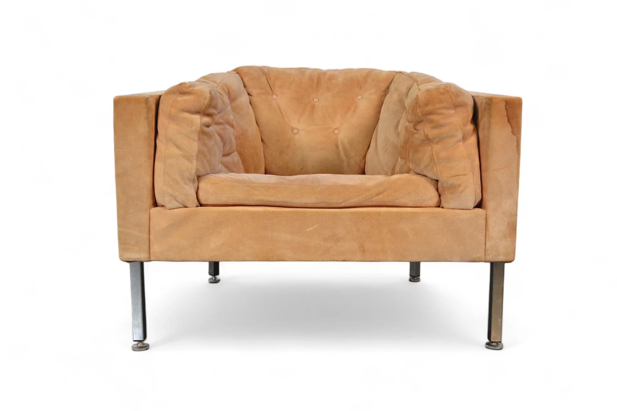 Mid-Century Modern Chaise baril du milieu du siècle à la manière de Milo Baughman en vente