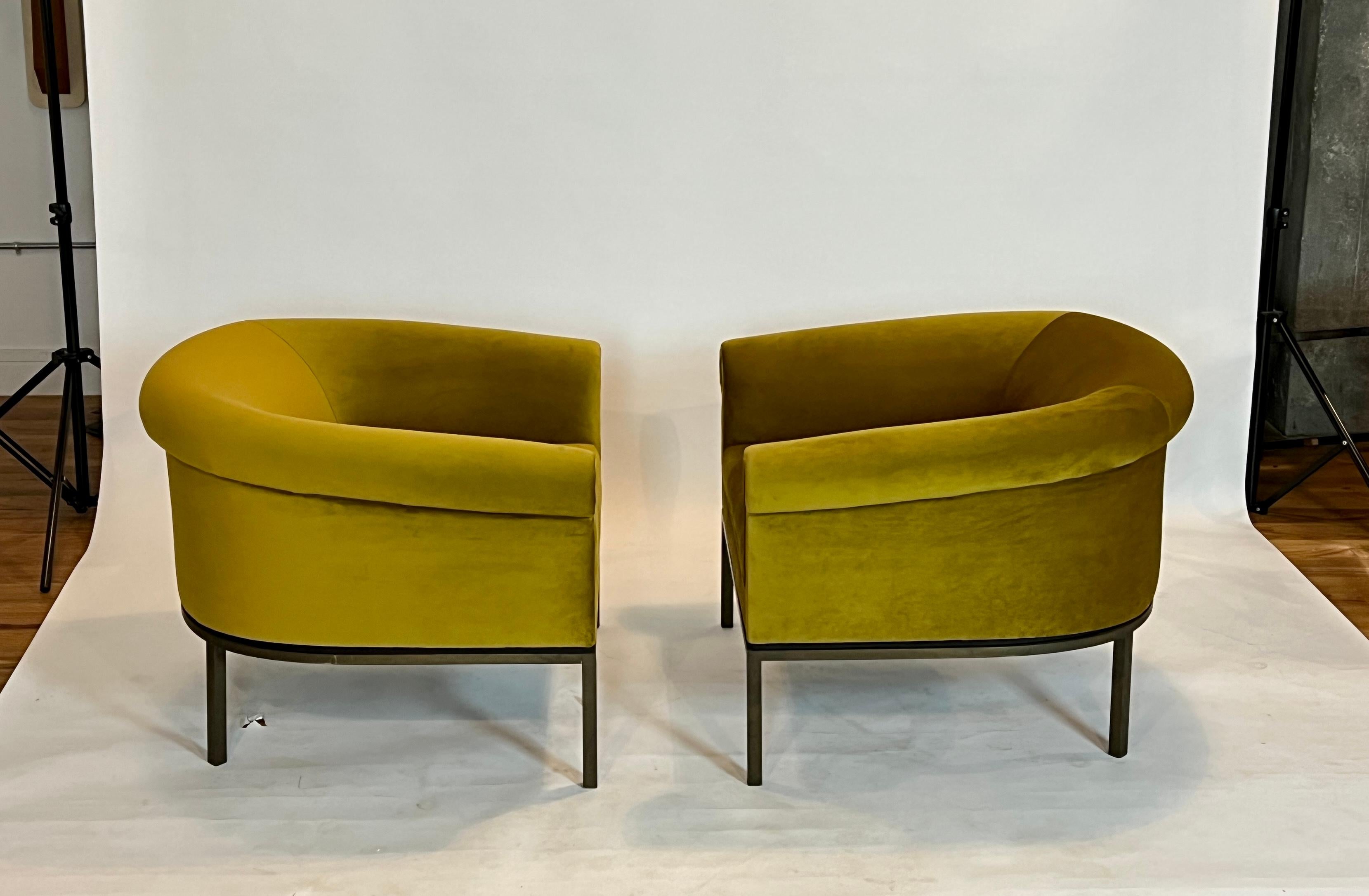 Mid-Century Barrel Chairs by Metropolitan in Green Velvet In Good Condition In Chicago, IL