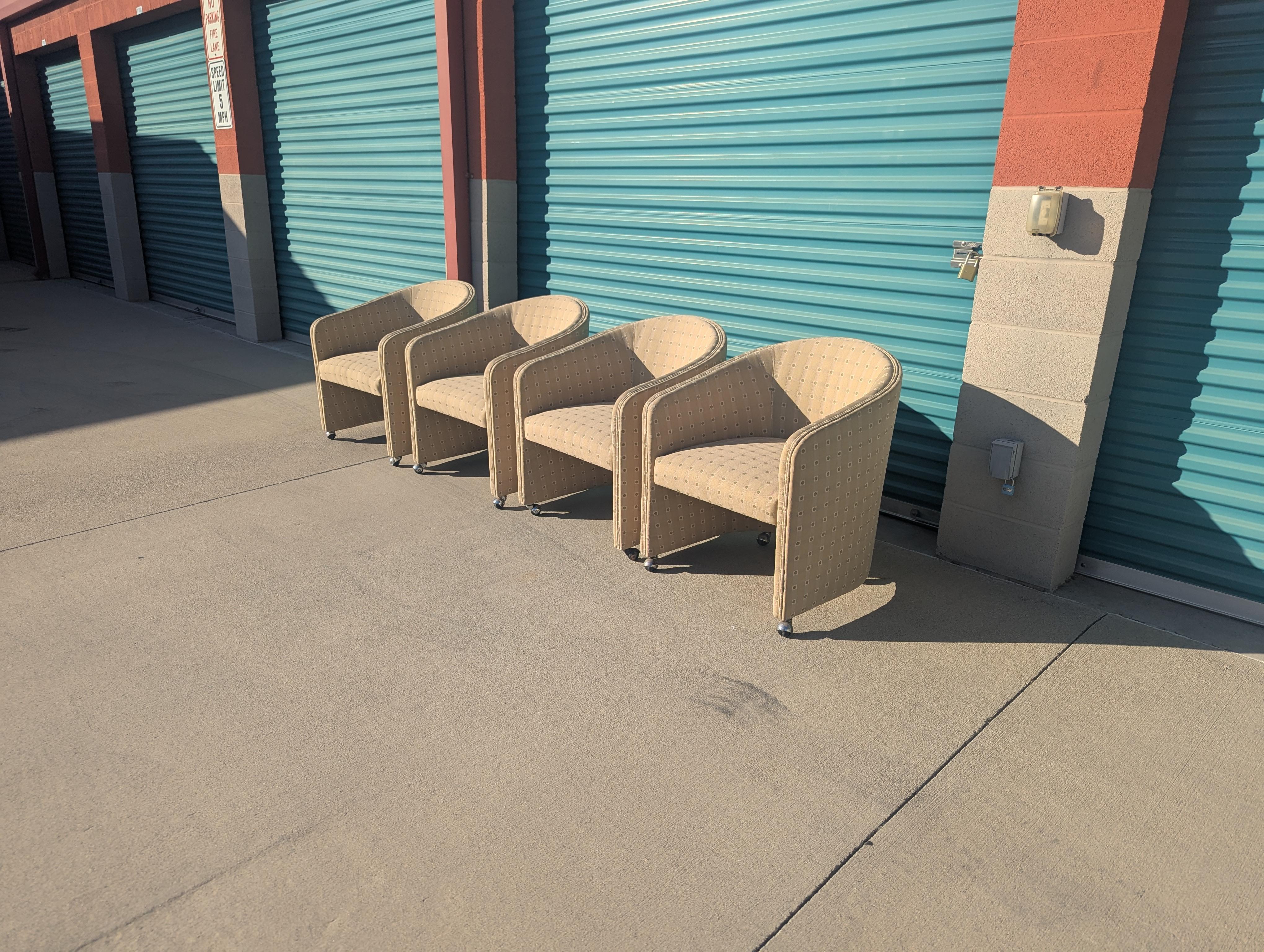 American Mid Century Barrel Chairs on Casters, c1970s For Sale