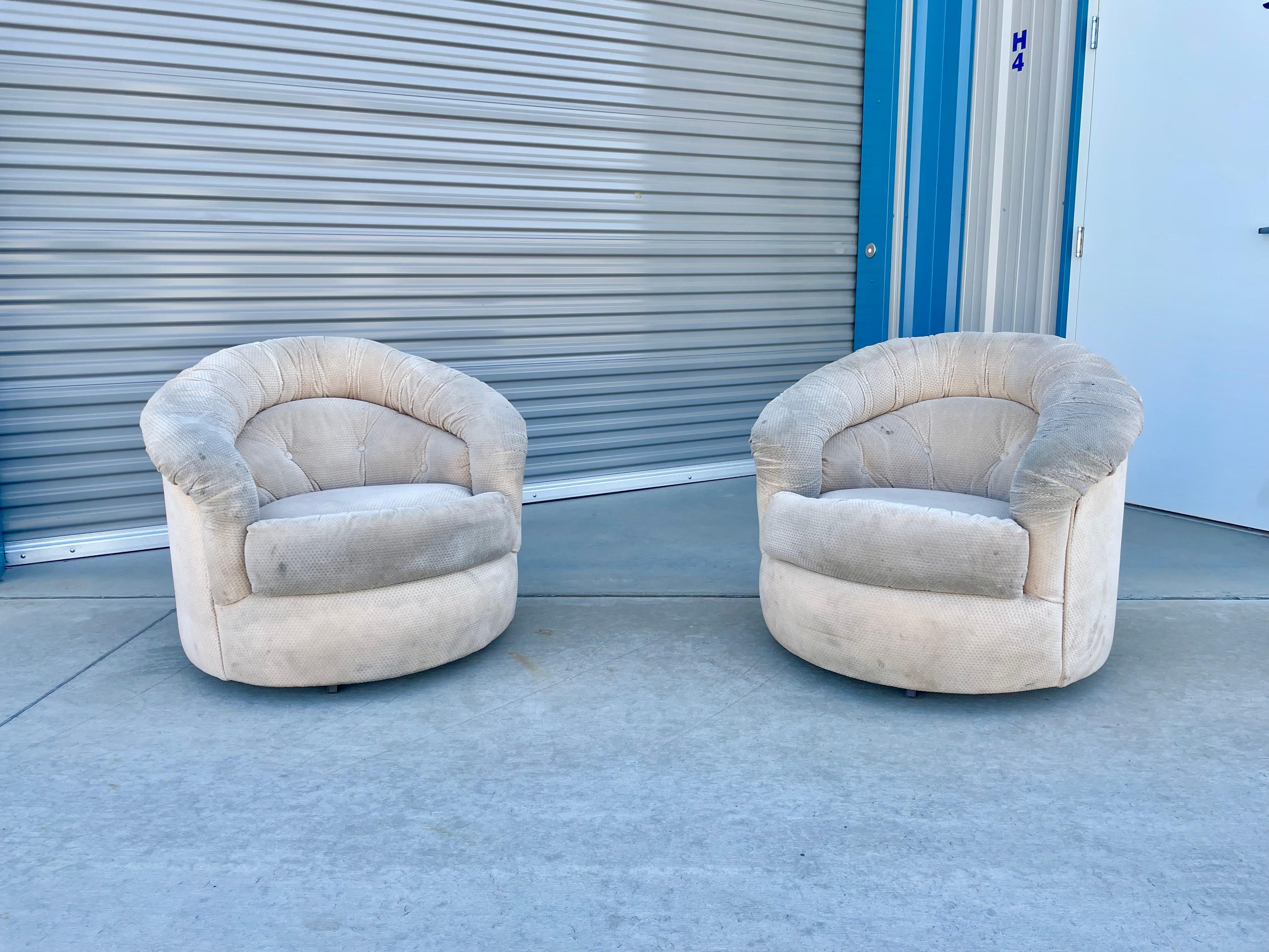Mid-Century Modern Mid Century Barrel Chairs Styled After Milo Baughman For Sale
