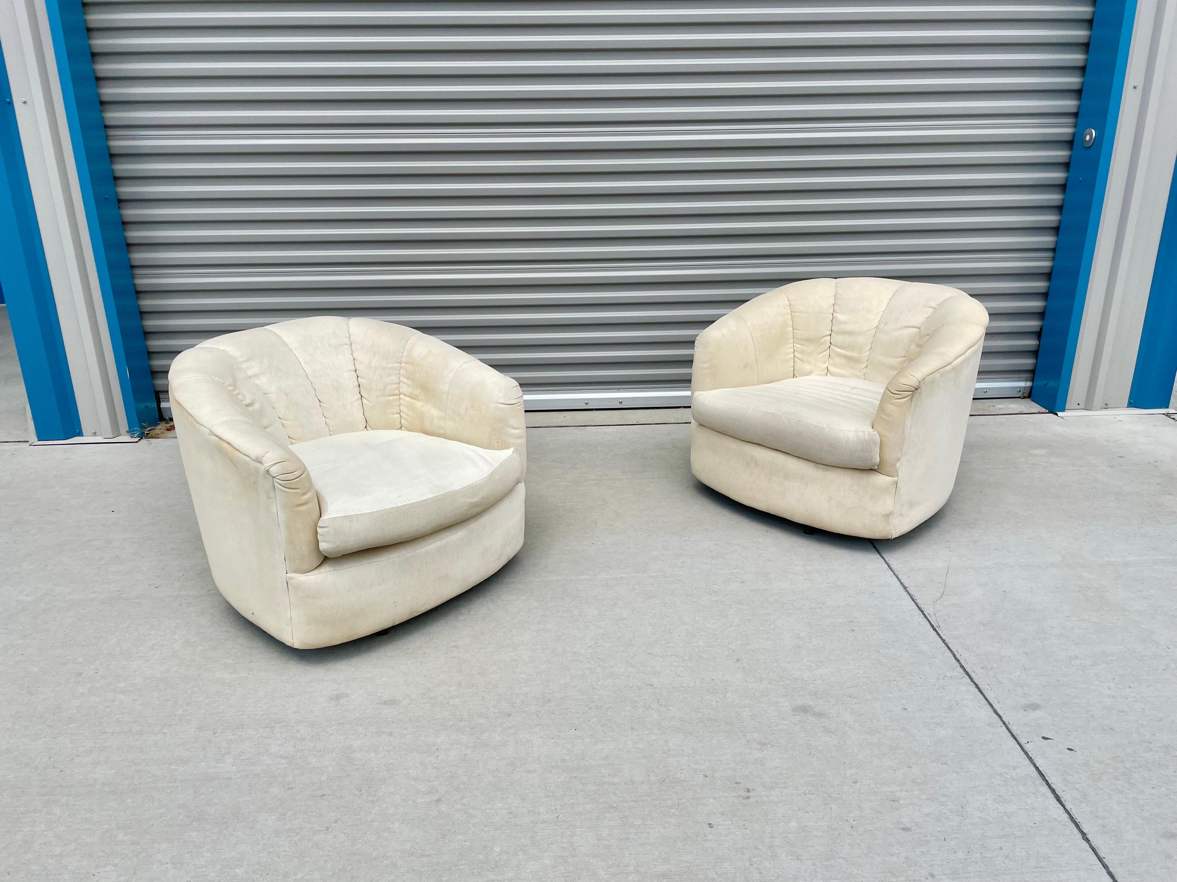 American Midcentury Barrel Chairs Styled After Milo Baughman For Sale