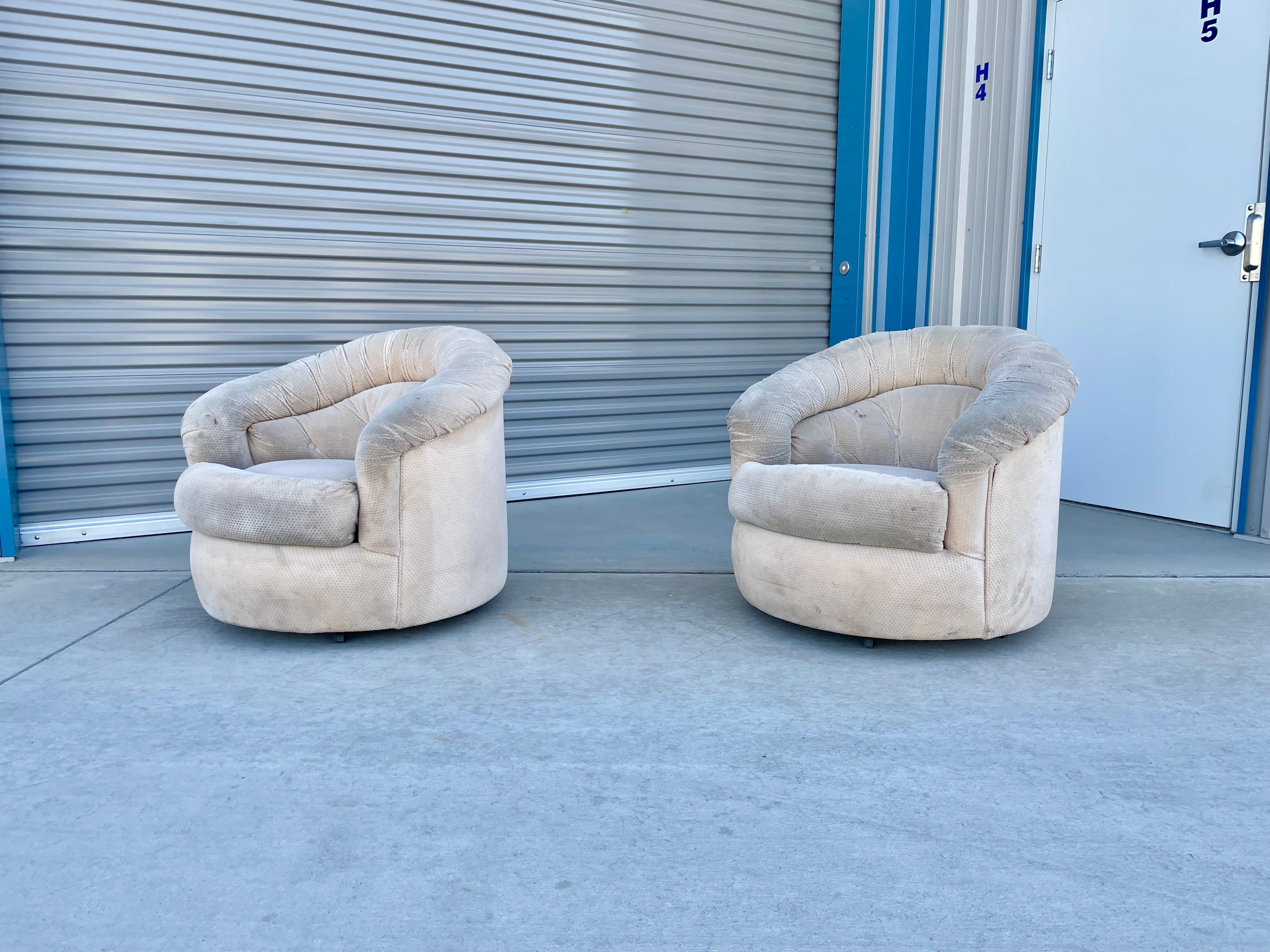 American Mid Century Barrel Chairs Styled After Milo Baughman For Sale
