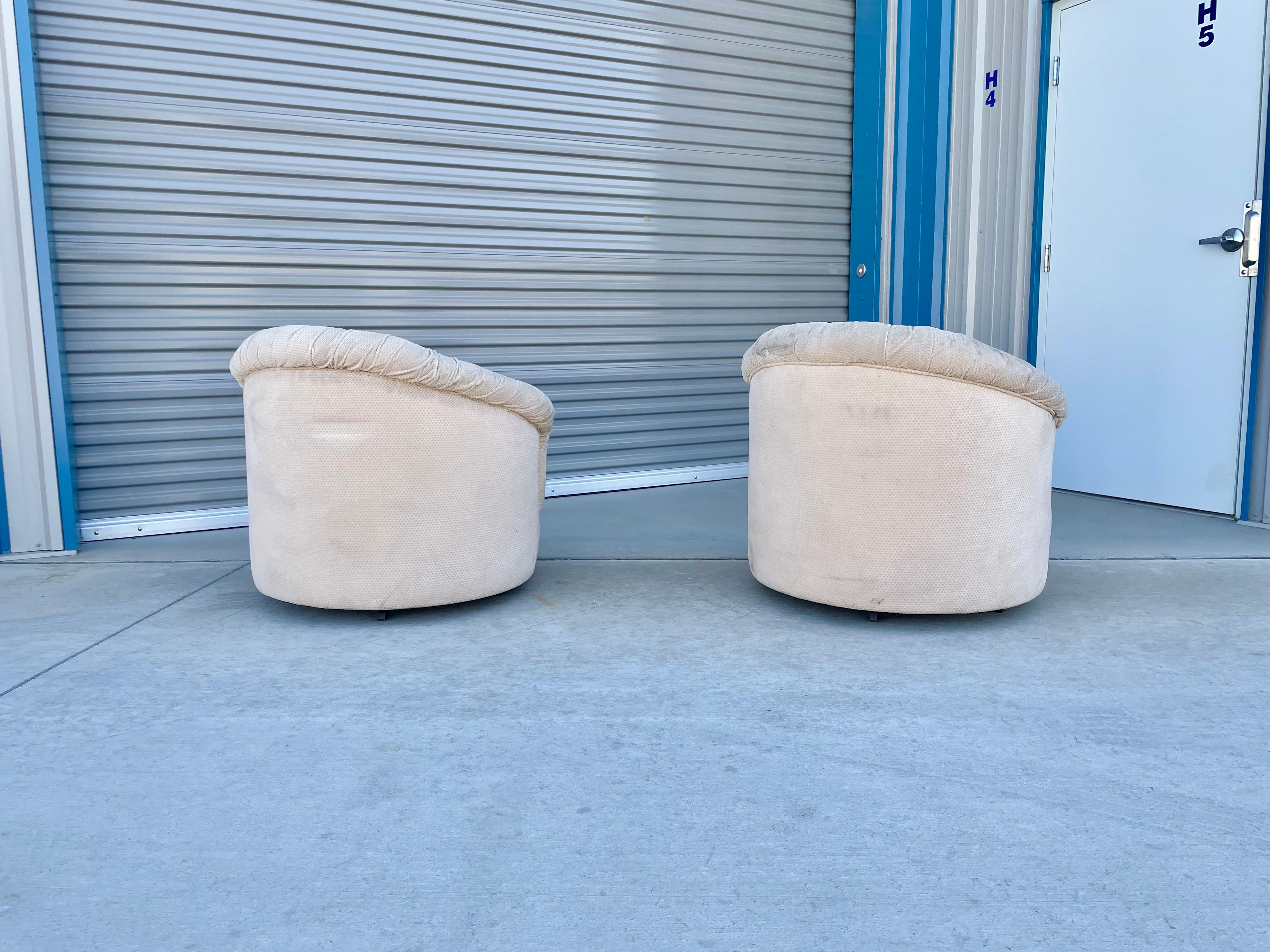 Late 20th Century Mid Century Barrel Chairs Styled After Milo Baughman For Sale