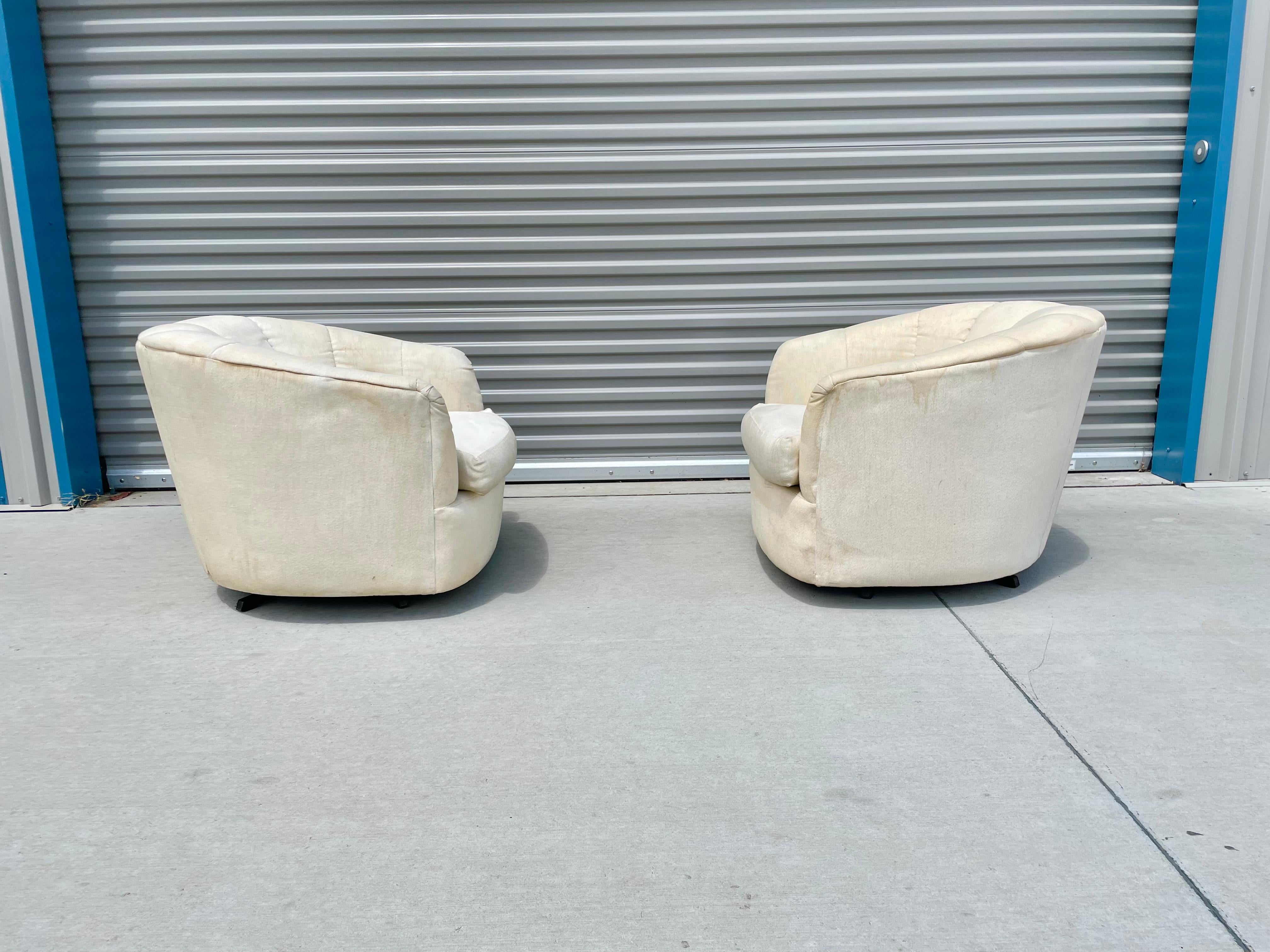 Fabric Midcentury Barrel Chairs Styled After Milo Baughman For Sale