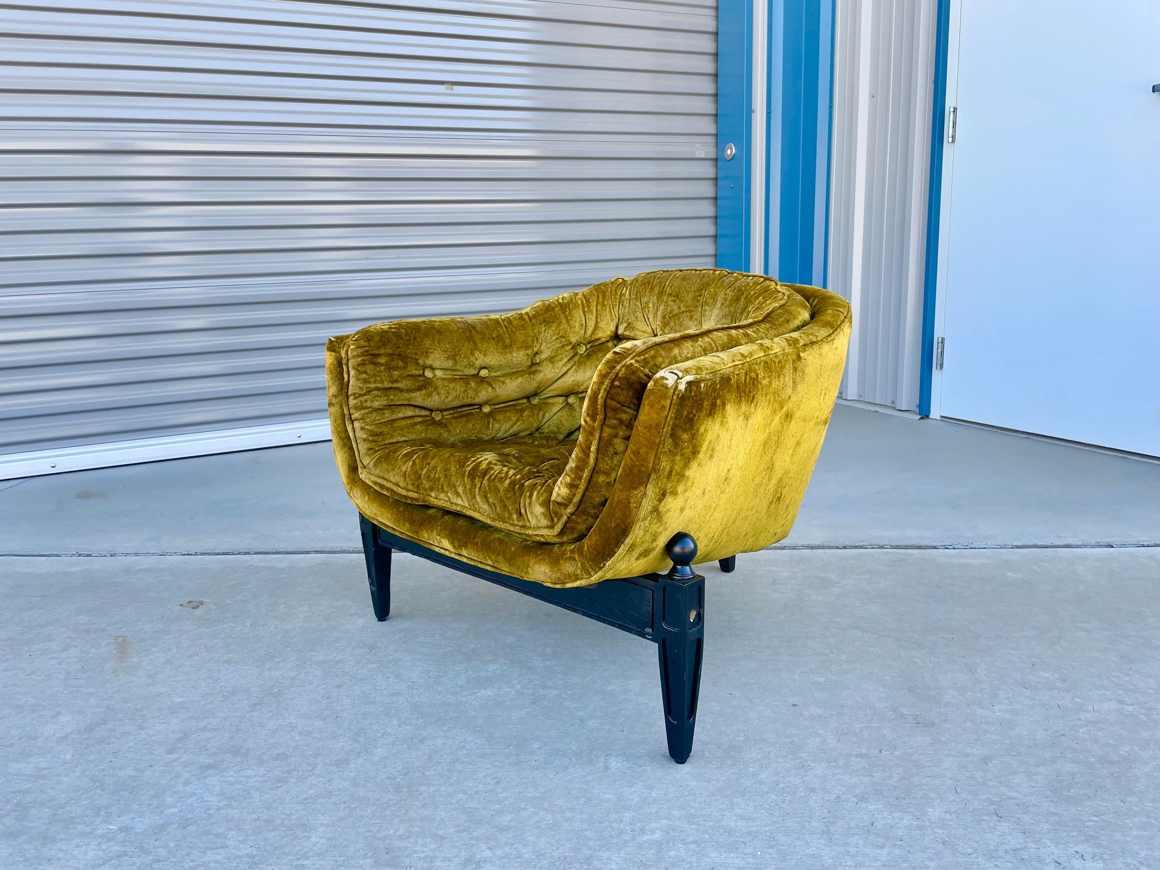 Velvet Mid-Century Barrel Lounge Chairs Styled After Adrian Pearsall