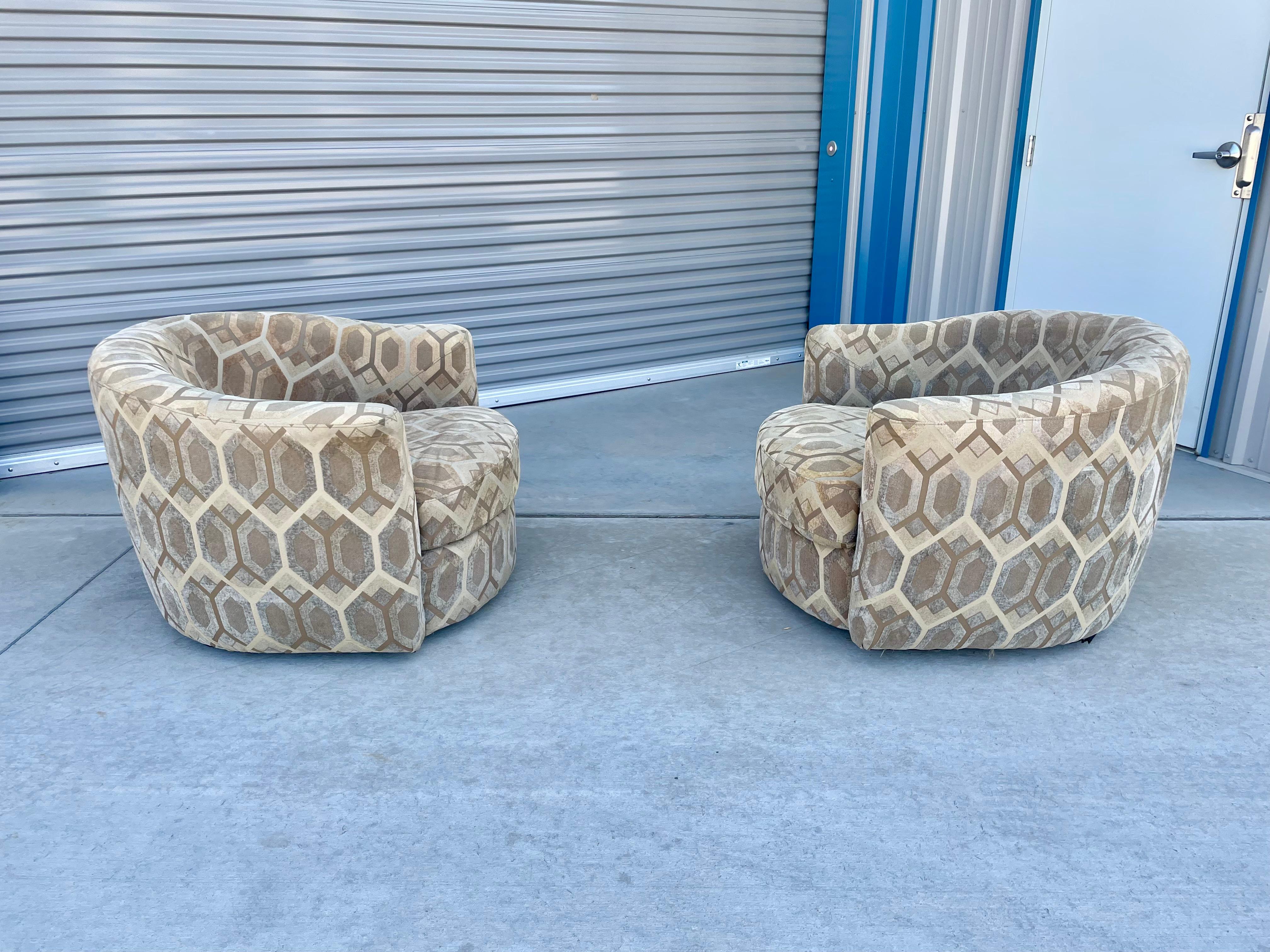 Mid Century Barrel Swivel Chairs In Good Condition For Sale In North Hollywood, CA