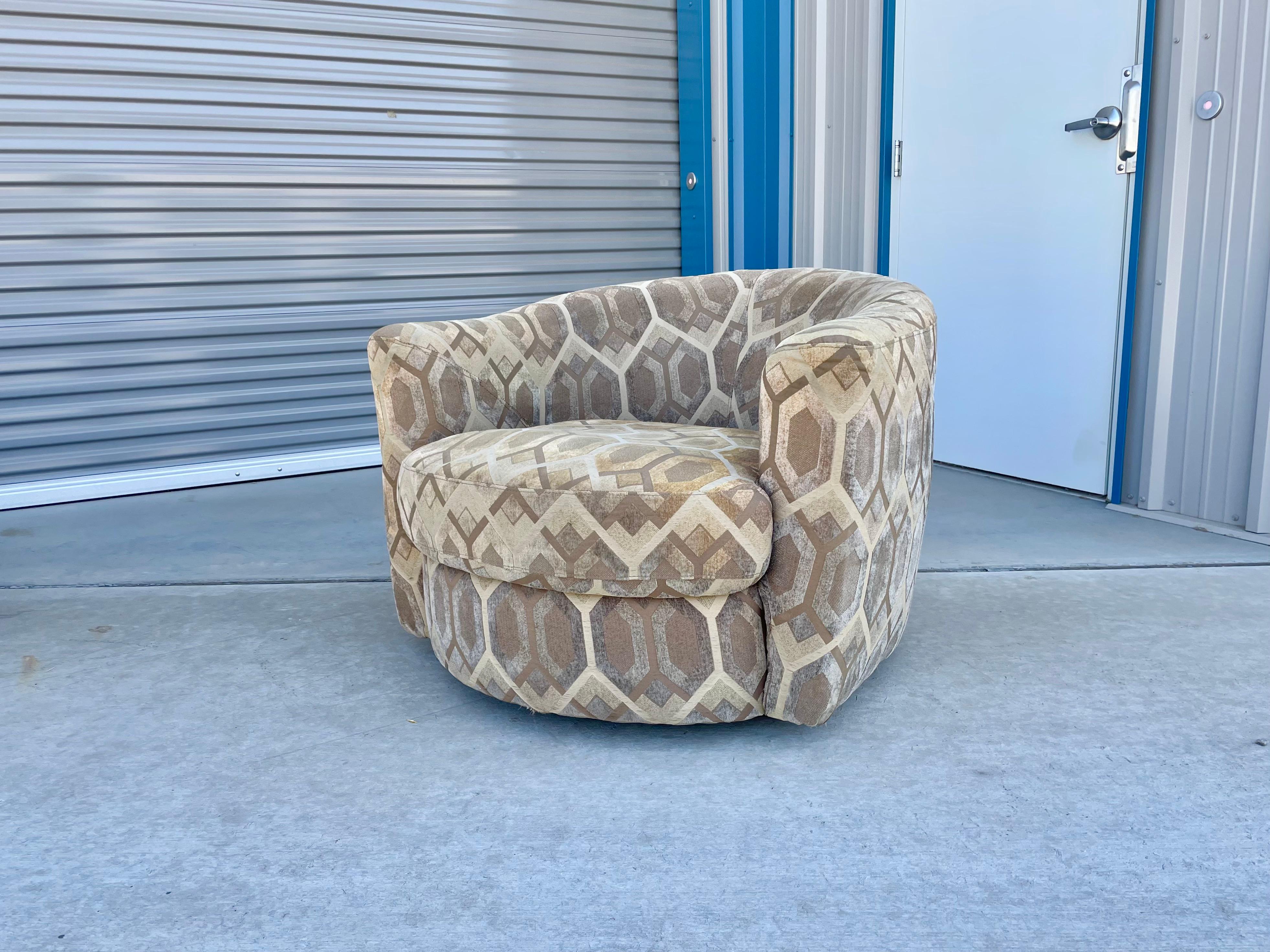Fabric Mid Century Barrel Swivel Chairs For Sale