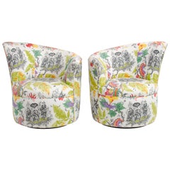 Sedie da salotto girevoli in stile Mid Century Barrel Baughman Kagan Chinoiserie, una coppia